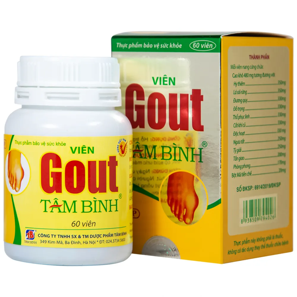 VIÊN UỐNG HỖ TRỢ GIẢM TRIỆU CHỨNG ĐAU DO GÚT GOUT TÂM BÌNH 60V