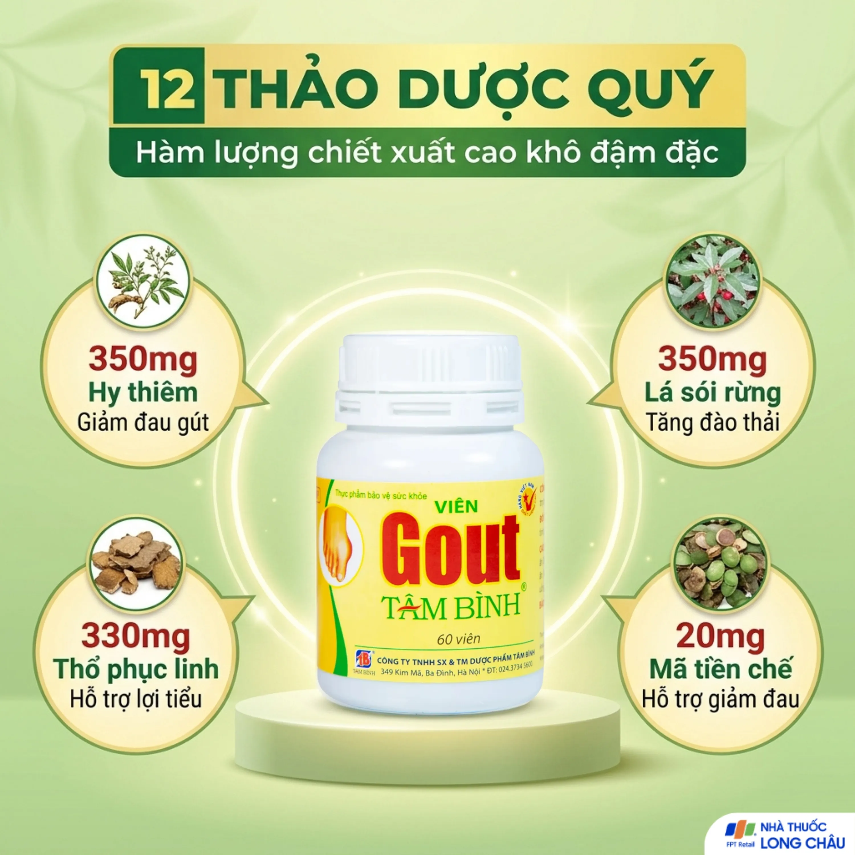VIÊN UỐNG HỖ TRỢ GIẢM TRIỆU CHỨNG ĐAU DO GÚT GOUT TÂM BÌNH 60V 4