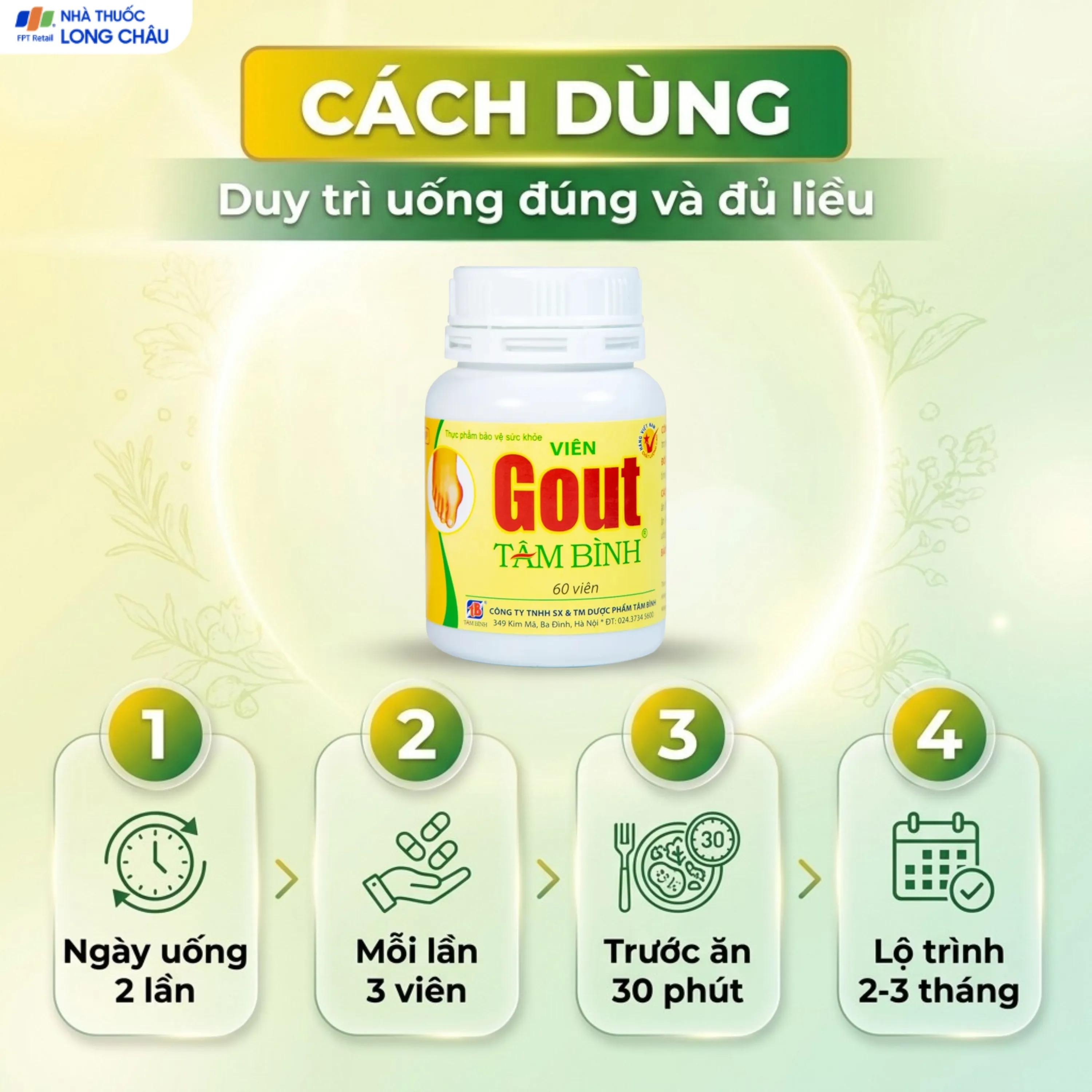 VIÊN UỐNG HỖ TRỢ GIẢM TRIỆU CHỨNG ĐAU DO GÚT GOUT TÂM BÌNH 60V 5