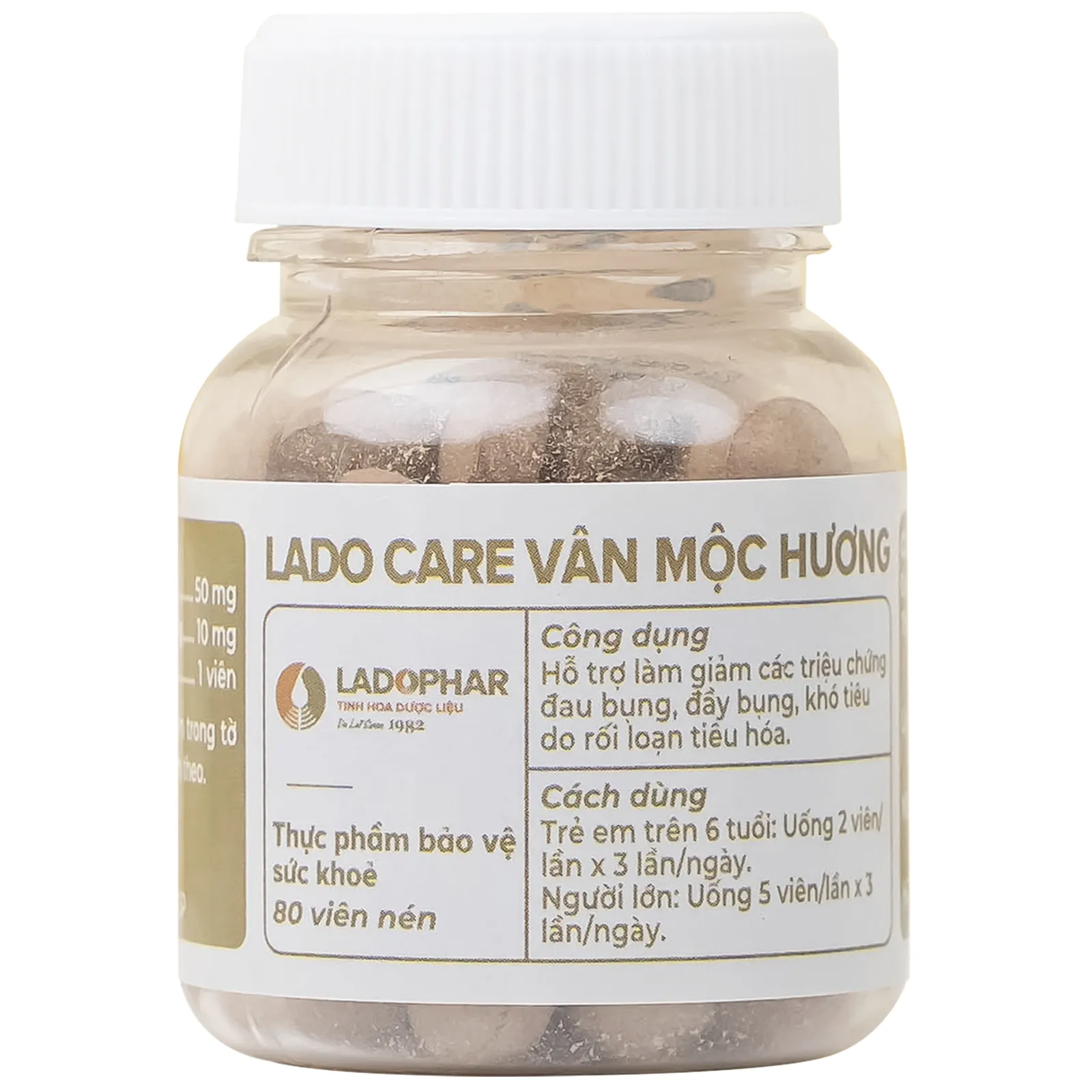 VIÊN UỐNG HỖ TRỢ GIẢM TRIỆU CHỨNG ĐẦY BỤNG LADO CARE VÂN MỘC HƯƠNG LADOPHAR 80V