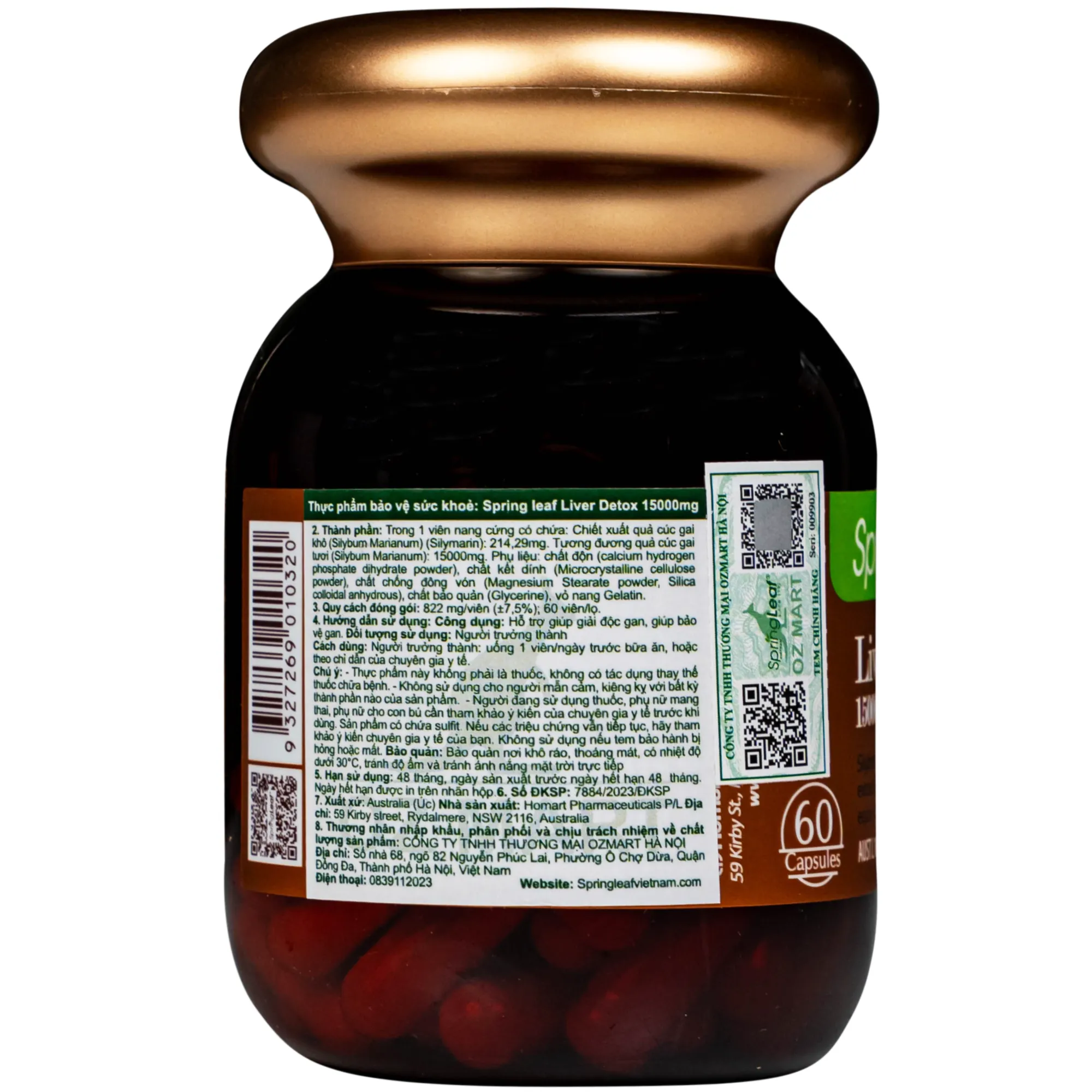 VIÊN UỐNG HỖ TRỢ GIÚP GIẢI ĐỘC GAN, BẢO VỆ GAN SPRING LEAF LIVER DETOX 15000MG 60V 3