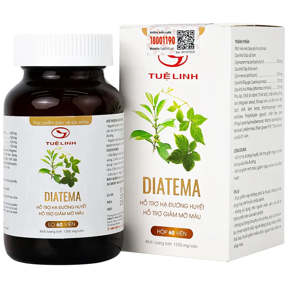 VIÊN UỐNG HỖ TRỢ HẠ ĐƯỜNG HUYẾT DIATEMA TUỆ LINH 60V