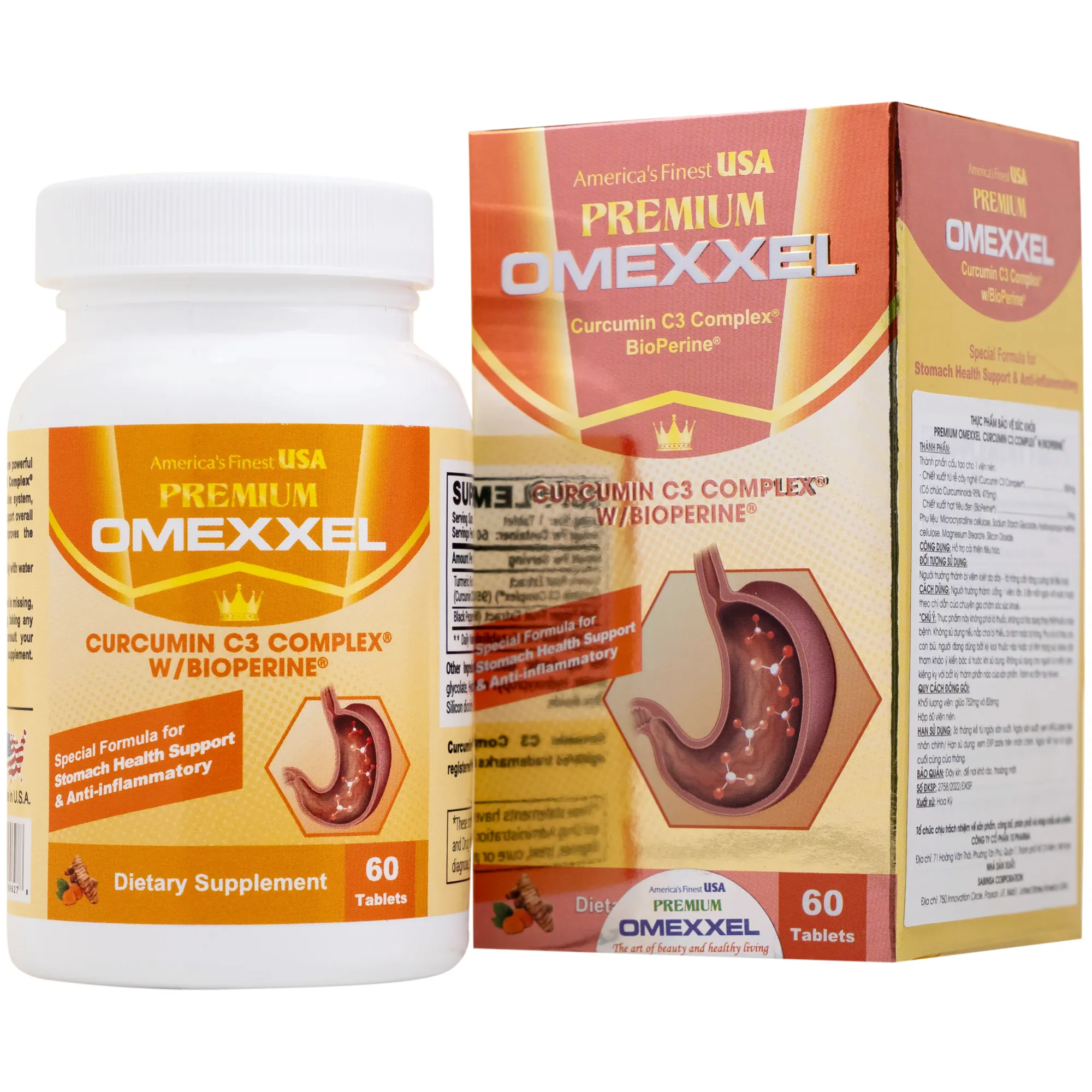 VIÊN UỐNG HỖ TRỢ HỆ TIÊU HÓA PREMIUM OMEXXEL CURCUMIN C3 COMPLEX W/BIOPERINE 60V