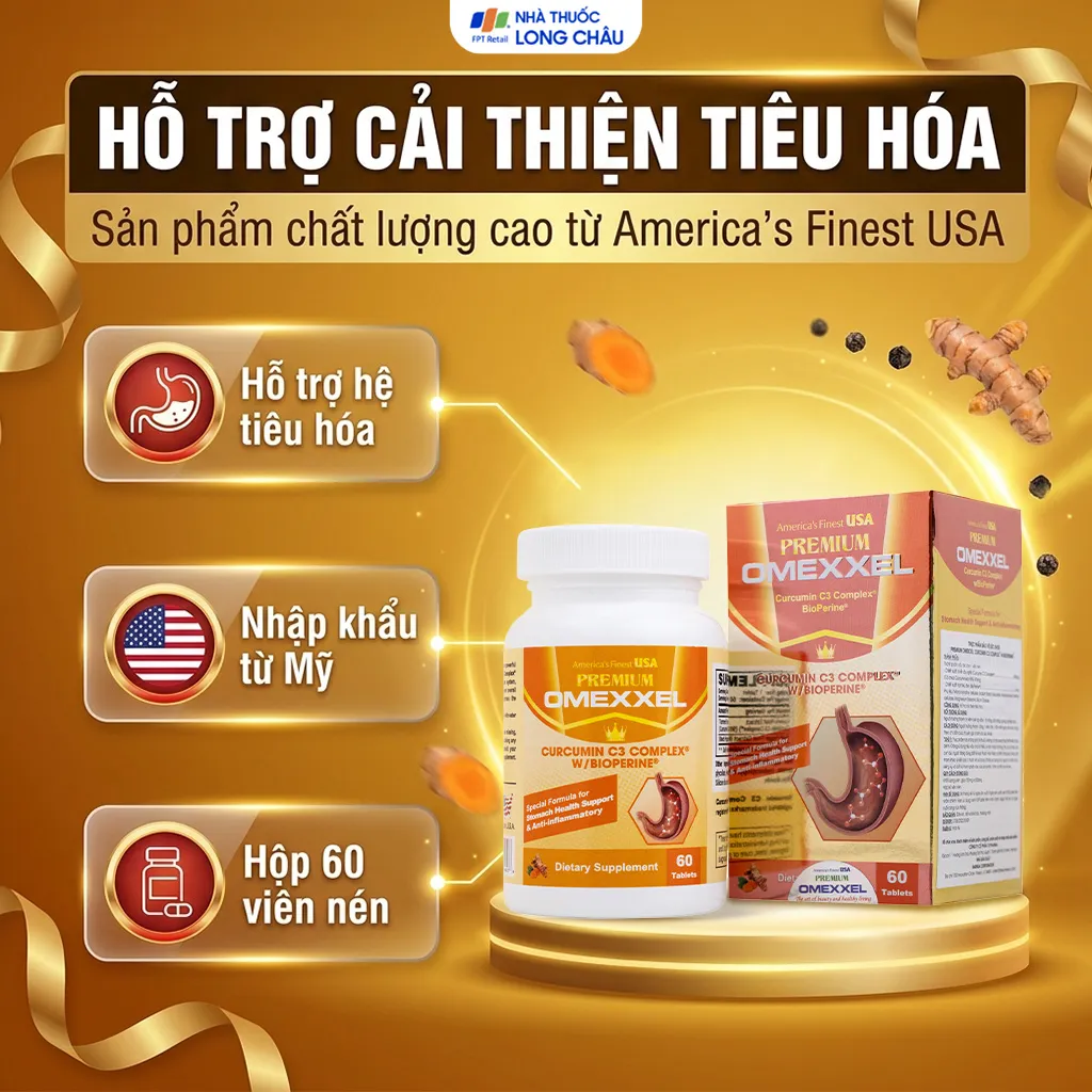 VIÊN UỐNG HỖ TRỢ HỆ TIÊU HÓA PREMIUM OMEXXEL CURCUMIN C3 COMPLEX W/BIOPERINE 60V 2