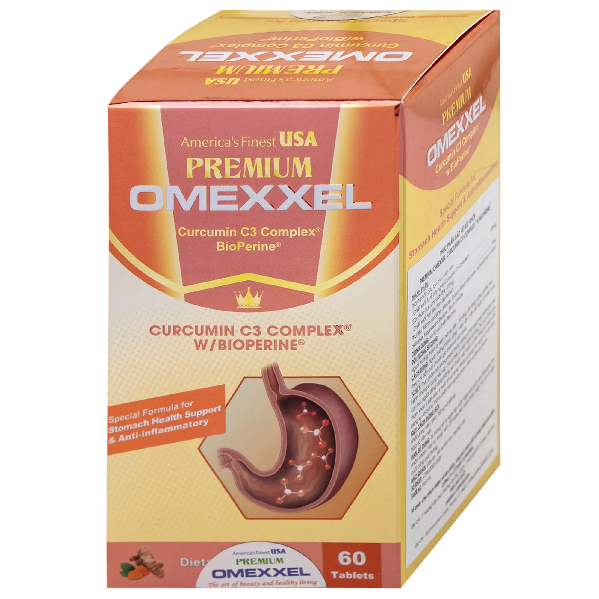 VIÊN UỐNG HỖ TRỢ HỆ TIÊU HÓA PREMIUM OMEXXEL CURCUMIN C3 COMPLEX W/BIOPERINE 60V 8