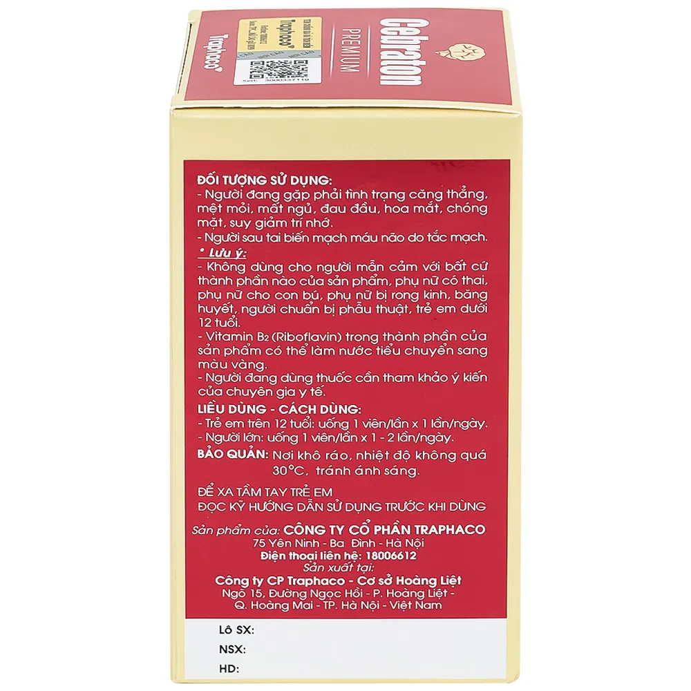 VIÊN UỐNG HỖ TRỢ HOẠT HUYẾT CEBRATON PREMIUM TRAPHACO 30V 9