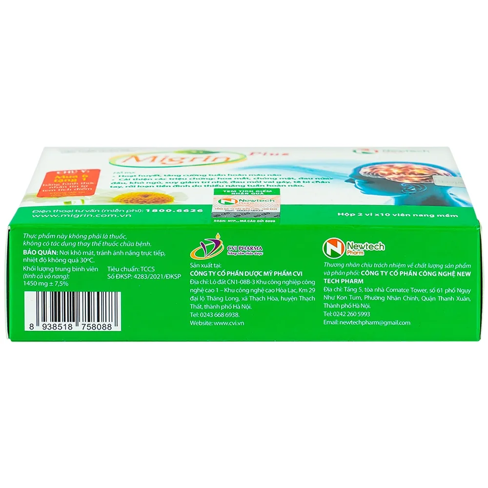VIÊN UỐNG HỖ TRỢ HOẠT HUYẾT MIGRIN PLUS CVI 2X10 6