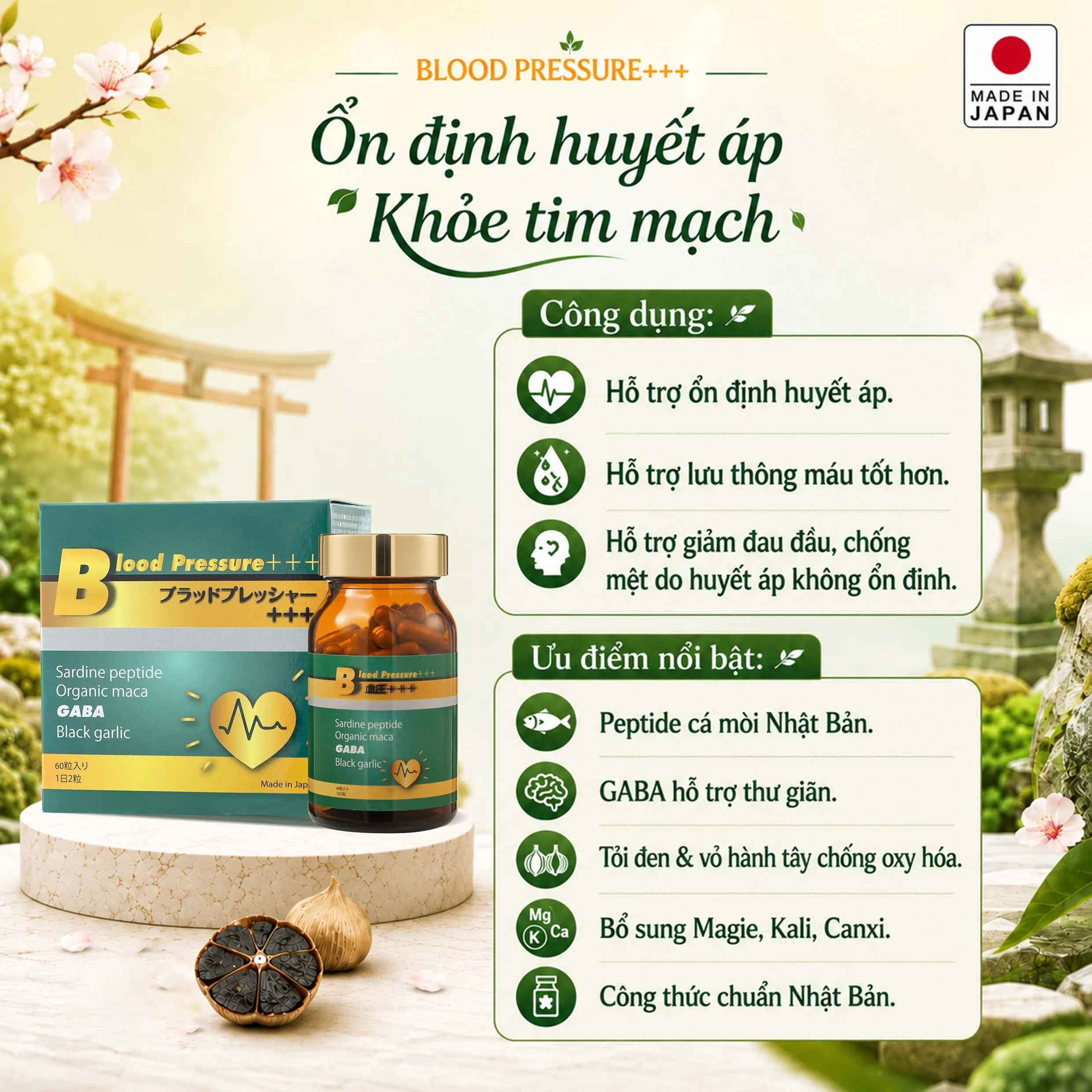 VIÊN UỐNG HỖ TRỢ HUYẾT ÁP BLOOD PRESSURE+++ JPANWELL 60V 2