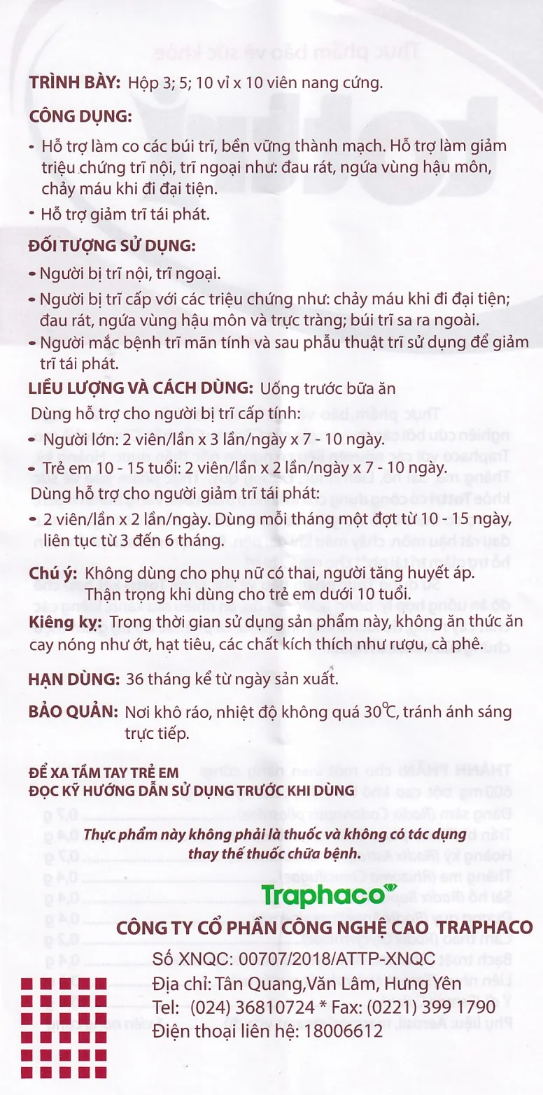 VIÊN UỐNG HỖ TRỢ LÀM GIẢM TRIỆU CHỨNG TRĨ TOTTRI TRAPHACO 3X10 11