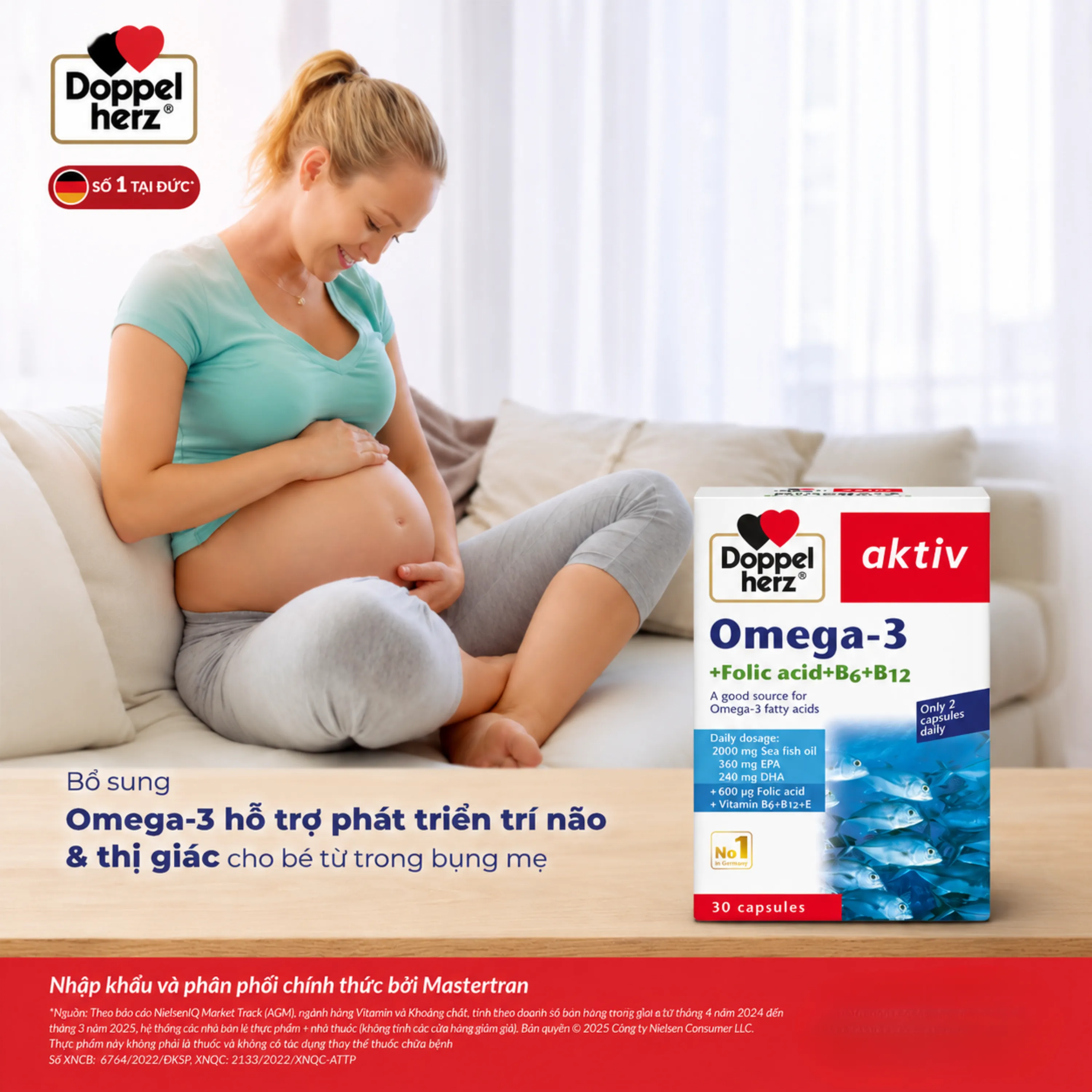 VIÊN UỐNG HỖ TRỢ MẠCH MÁU OMEGA-3 + FOLIC ACID + B6 + B12 DOPPELHERZ 3X10 2