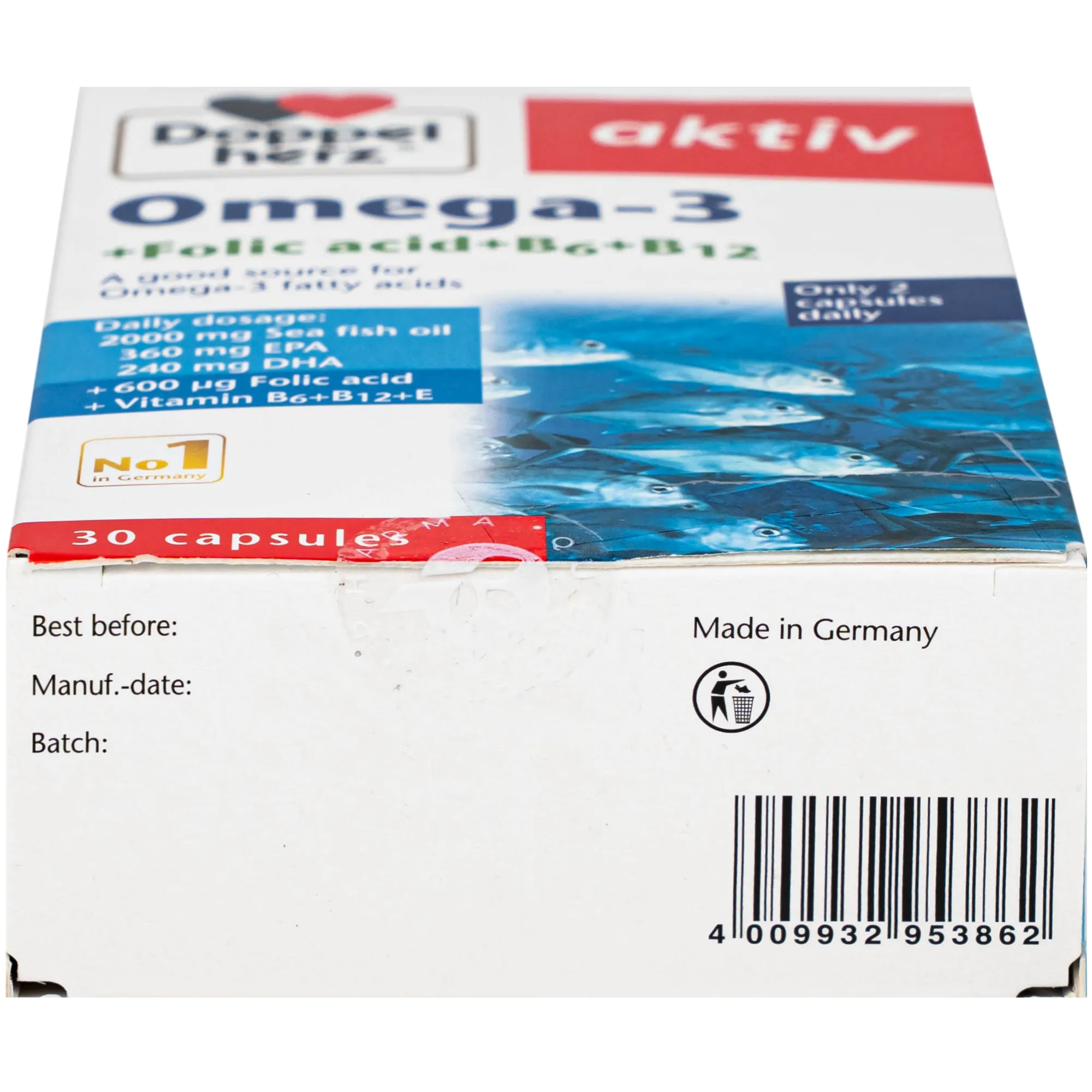VIÊN UỐNG HỖ TRỢ MẠCH MÁU OMEGA-3 + FOLIC ACID + B6 + B12 DOPPELHERZ 3X10 12