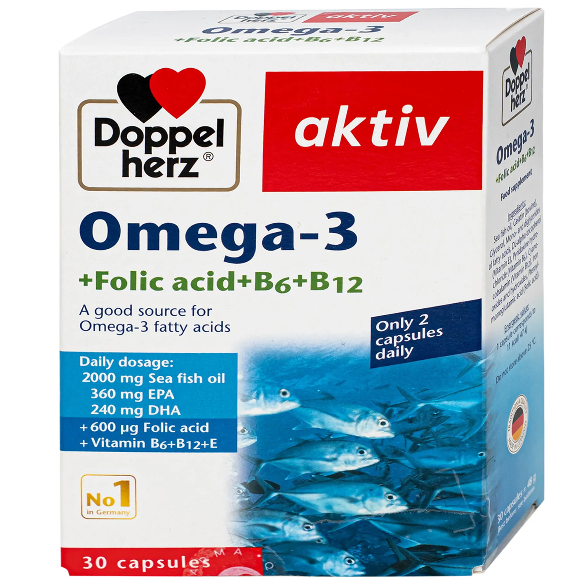 VIÊN UỐNG HỖ TRỢ MẠCH MÁU OMEGA-3 + FOLIC ACID + B6 + B12 DOPPELHERZ 3X10 7