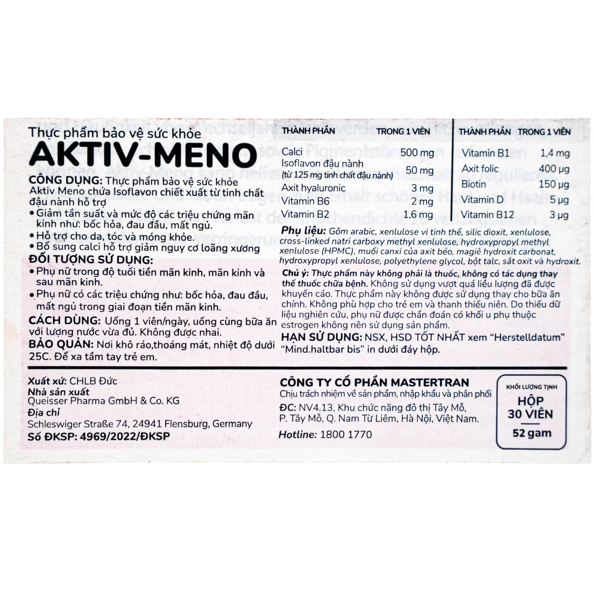 VIÊN UỐNG HỖ TRỢ NỘI TIẾT TỐ CHO PHỤ NỮ TIỀN MÃN KINH DOPPELHERZ AKTIV-MENO 30V 14