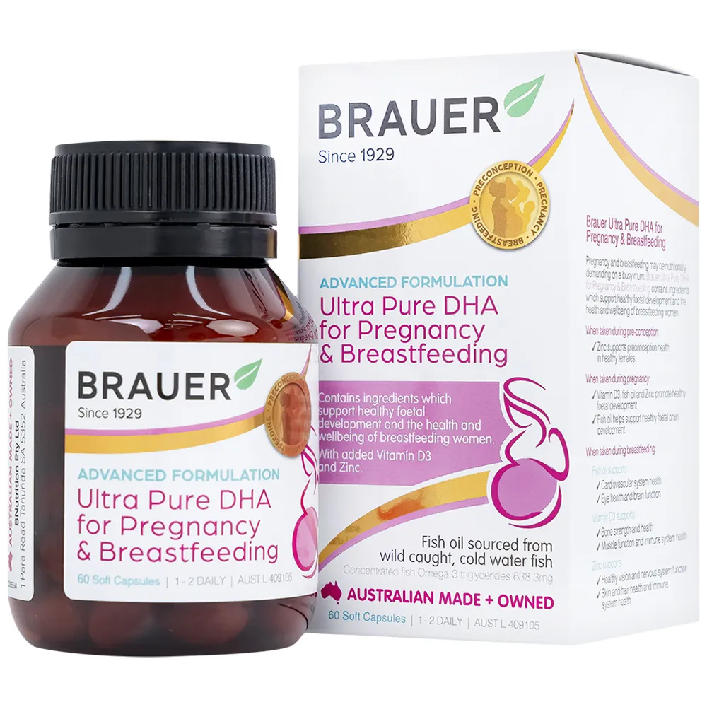 VIÊN UỐNG HÕ TRỢ PHỤ NỮ MANG THAI VÀ PHỤ NỮ CHO CON BÚ BRAUER ULTRA PURE DHA FOR PREGNANCY & BREASTFEEDING 60V