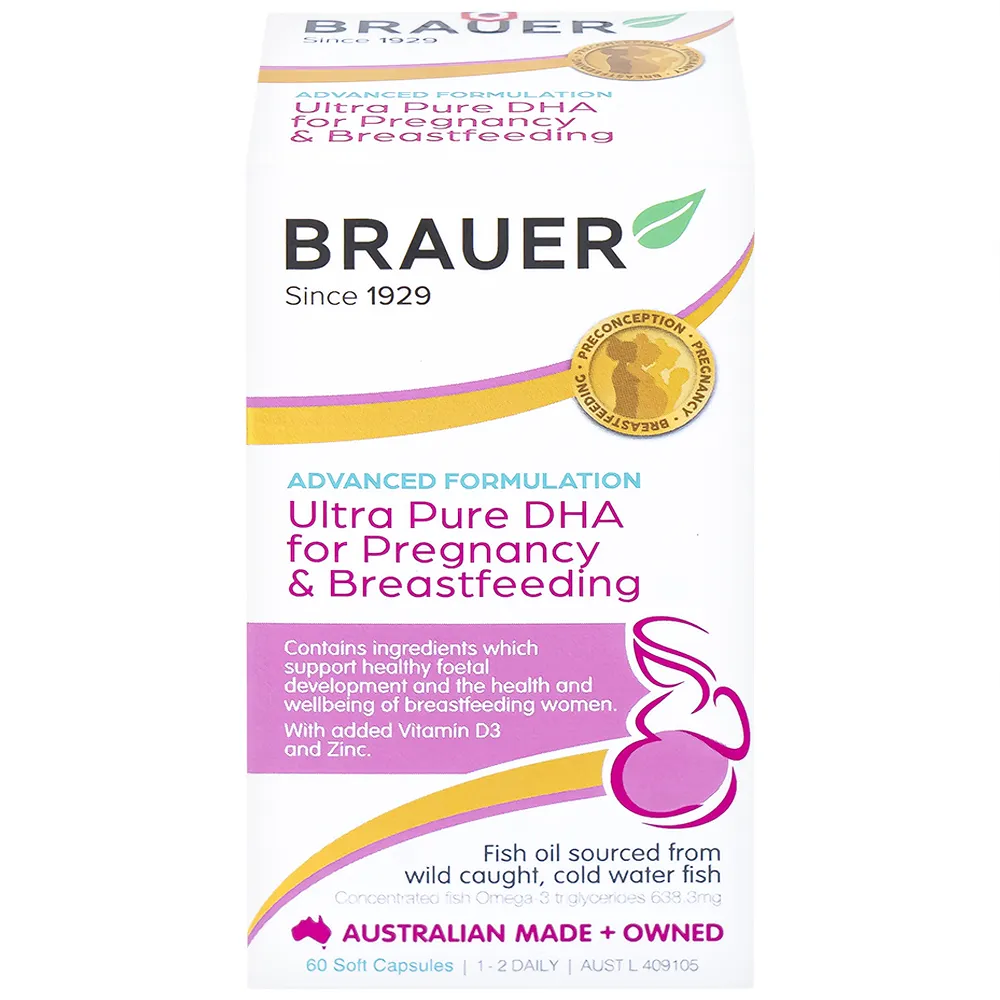 VIÊN UỐNG HÕ TRỢ PHỤ NỮ MANG THAI VÀ PHỤ NỮ CHO CON BÚ BRAUER ULTRA PURE DHA FOR PREGNANCY & BREASTFEEDING 60V 11