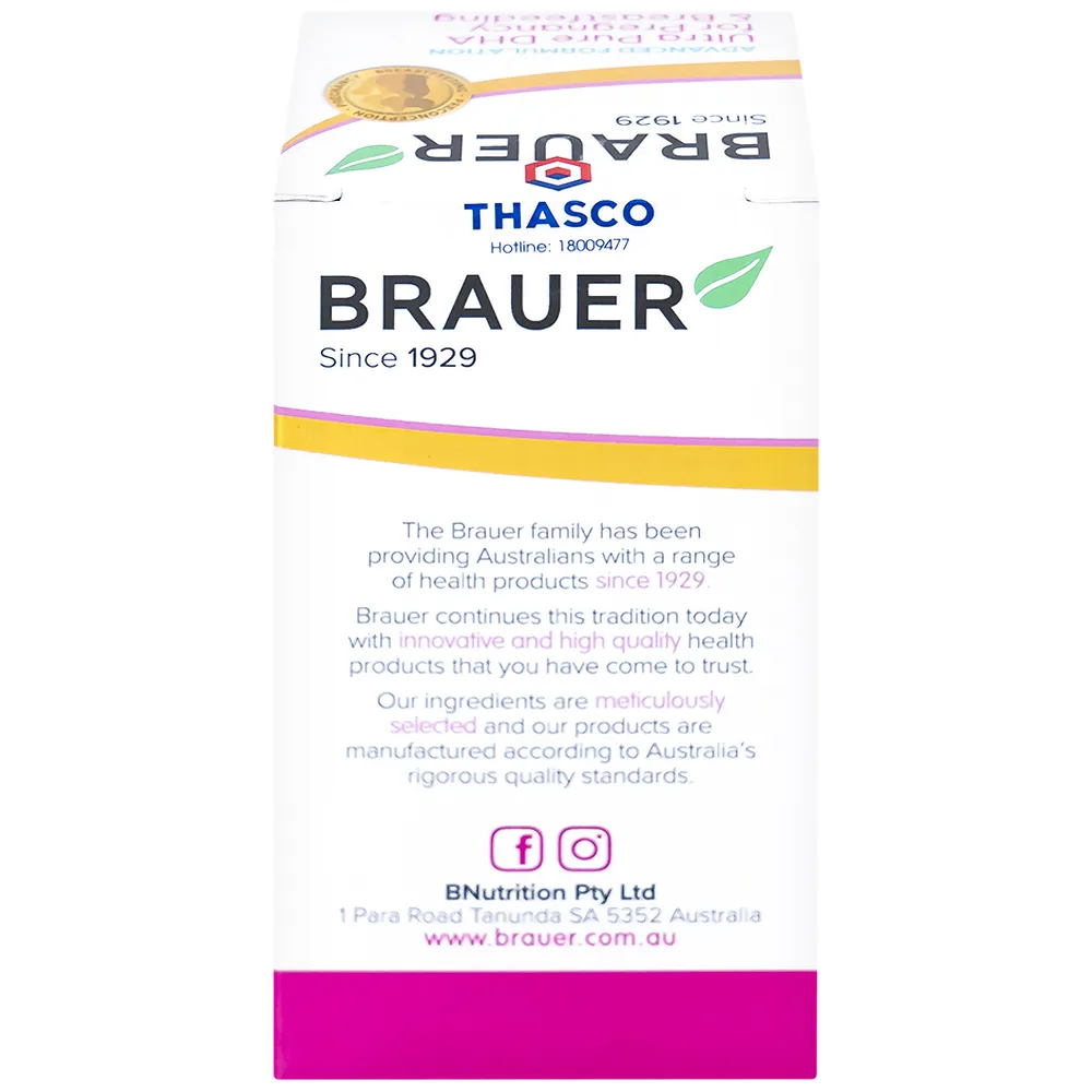 VIÊN UỐNG HÕ TRỢ PHỤ NỮ MANG THAI VÀ PHỤ NỮ CHO CON BÚ BRAUER ULTRA PURE DHA FOR PREGNANCY & BREASTFEEDING 60V 12