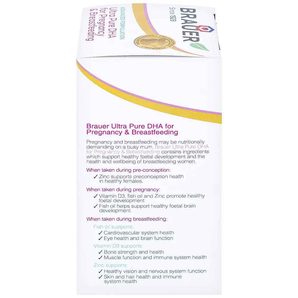 VIÊN UỐNG HÕ TRỢ PHỤ NỮ MANG THAI VÀ PHỤ NỮ CHO CON BÚ BRAUER ULTRA PURE DHA FOR PREGNANCY & BREASTFEEDING 60V 14