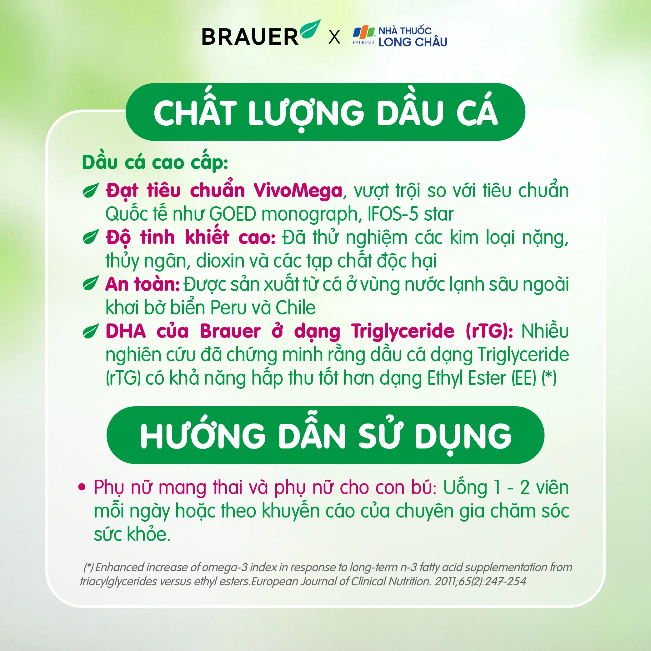 VIÊN UỐNG HÕ TRỢ PHỤ NỮ MANG THAI VÀ PHỤ NỮ CHO CON BÚ BRAUER ULTRA PURE DHA FOR PREGNANCY & BREASTFEEDING 60V 6