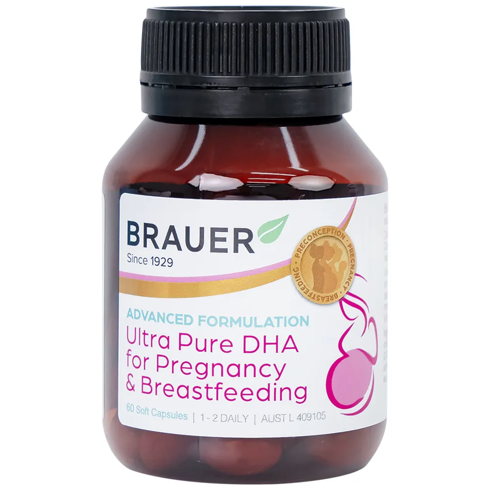 VIÊN UỐNG HÕ TRỢ PHỤ NỮ MANG THAI VÀ PHỤ NỮ CHO CON BÚ BRAUER ULTRA PURE DHA FOR PREGNANCY & BREASTFEEDING 60V 8