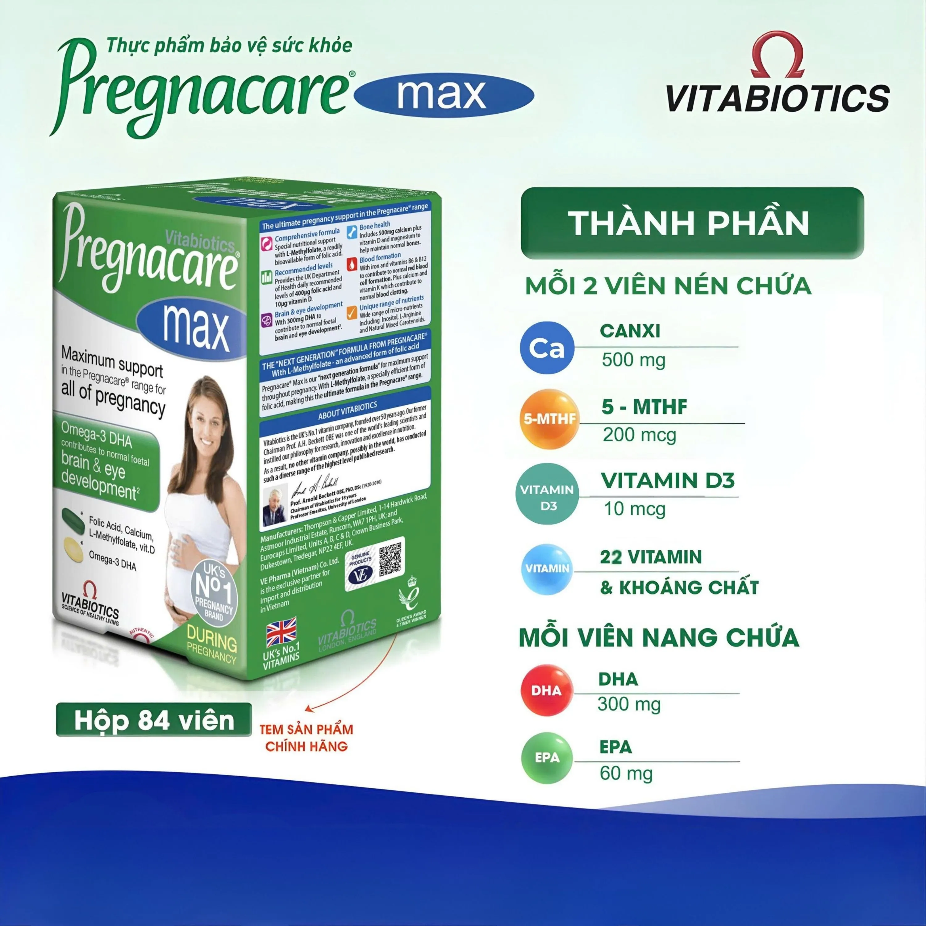 VIÊN UỐNG HỖ TRỢ PHỤ NỮ MANG THAI PREGNACARE MAX VITABIOTICS 84V 3