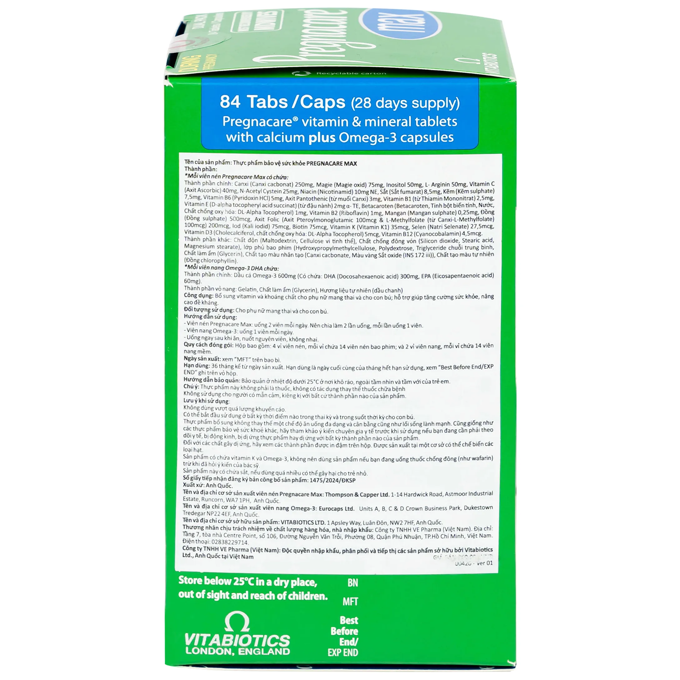 VIÊN UỐNG HỖ TRỢ PHỤ NỮ MANG THAI PREGNACARE MAX VITABIOTICS 84V 10