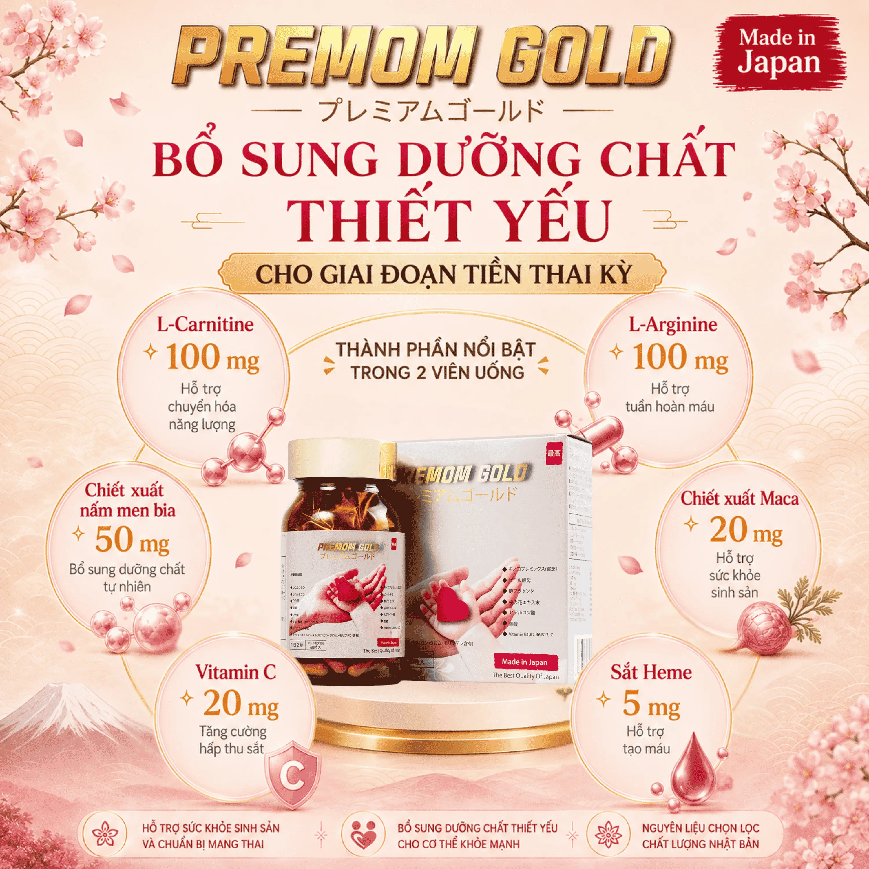 VIÊN UỐNG HỖ TRỢ PHỤ NỮ TRƯỚC KHI MANG THAI PREMOM GOLD JPANWELL 60V 2