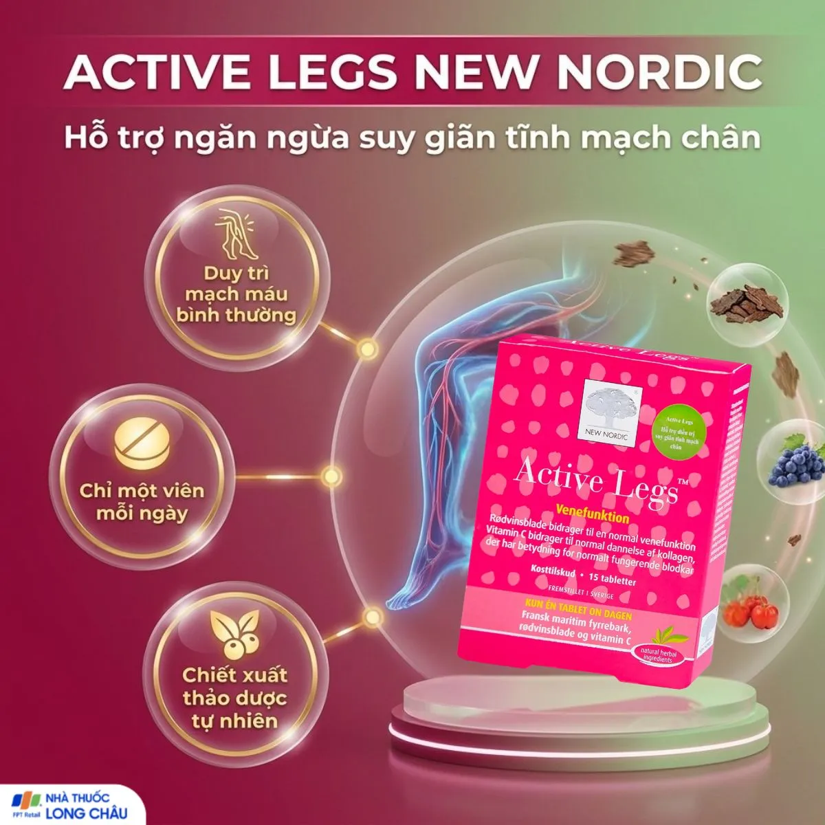 VIÊN UỐNG HỖ TRỢ PHÒNG NGỪA VÀ ĐIỀU TRỊ GIẢM ĐAU SUY TĨNH MẠCH CHÂN ACTIVE LEGS NEW NORDIC 15V 2