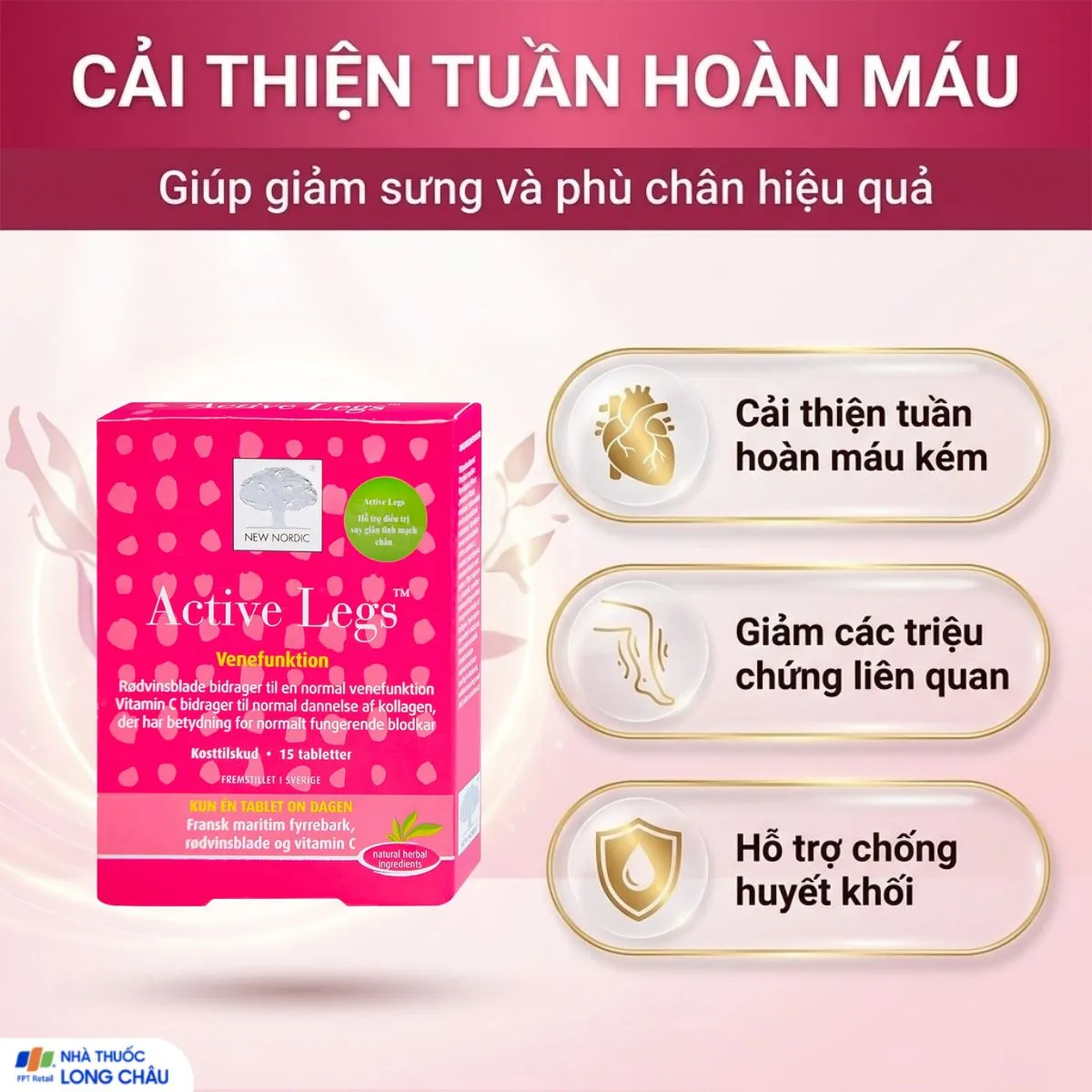 VIÊN UỐNG HỖ TRỢ PHÒNG NGỪA VÀ ĐIỀU TRỊ GIẢM ĐAU SUY TĨNH MẠCH CHÂN ACTIVE LEGS NEW NORDIC 15V 3