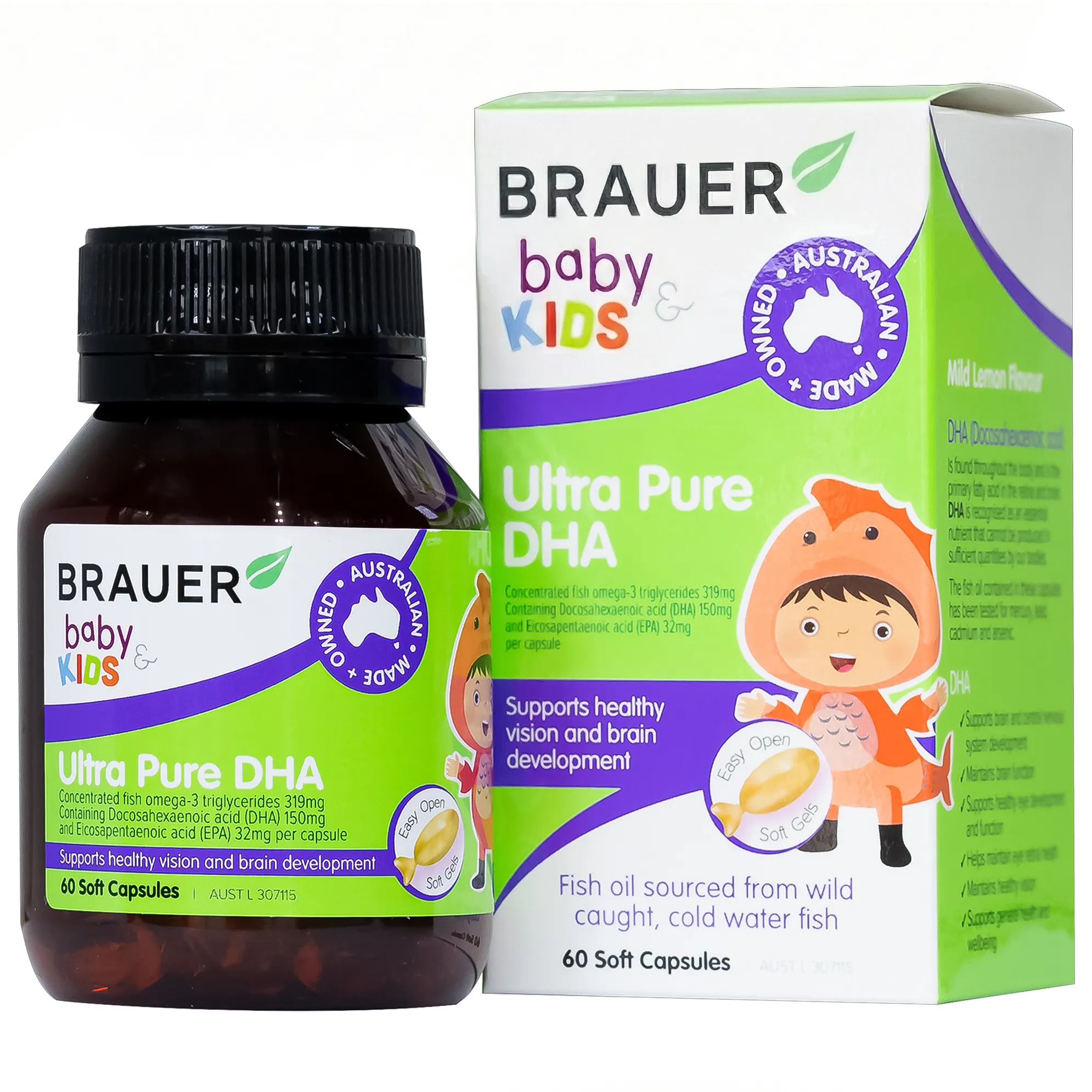 VIÊN UỐNG HỖ TRỢ PHÁT TRIỂN NÃO BỘ BRAUER BABY & KIDS ULTRA PURE DHA 60V
