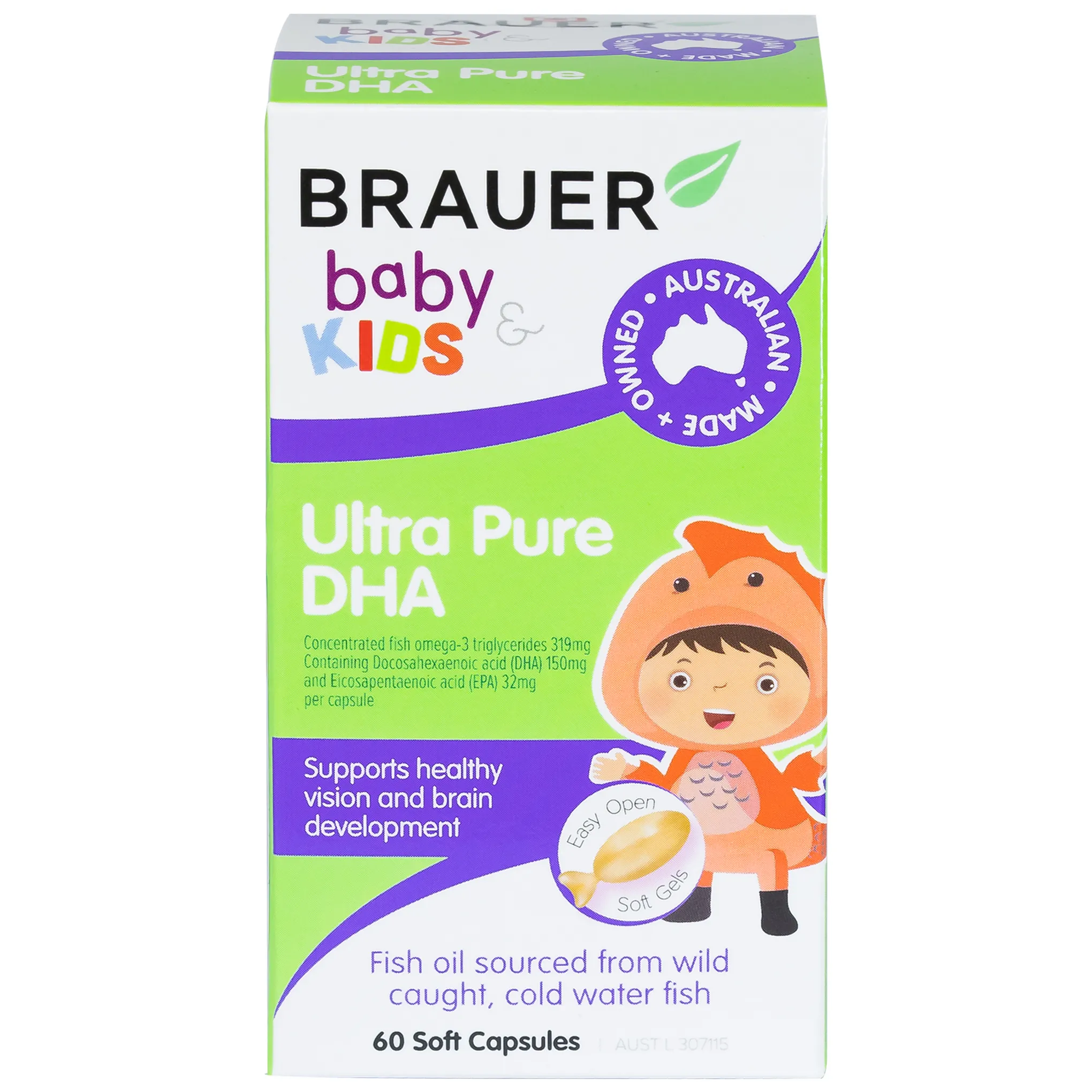 VIÊN UỐNG HỖ TRỢ PHÁT TRIỂN NÃO BỘ BRAUER BABY & KIDS ULTRA PURE DHA 60V 13