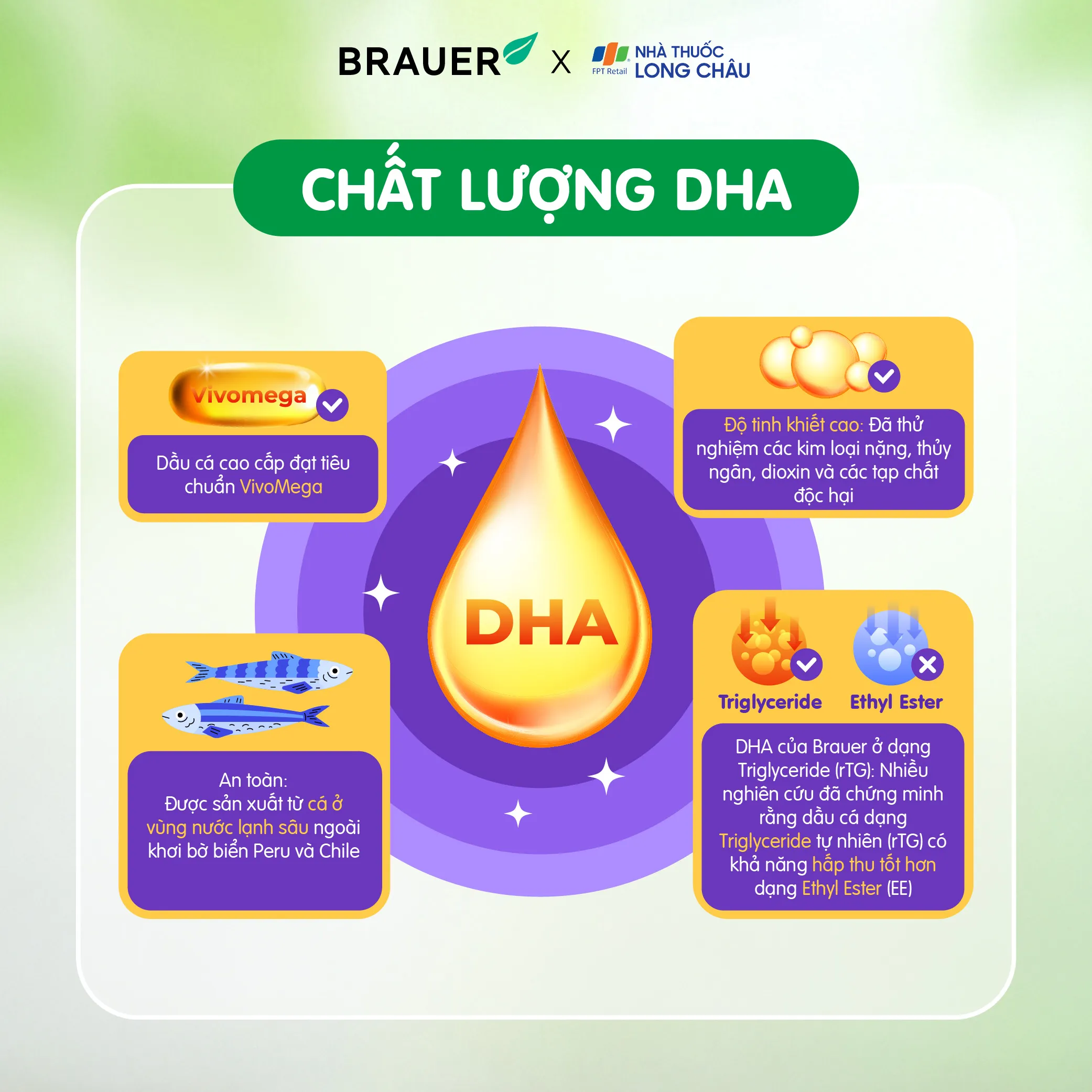 VIÊN UỐNG HỖ TRỢ PHÁT TRIỂN NÃO BỘ BRAUER BABY & KIDS ULTRA PURE DHA 60V 4