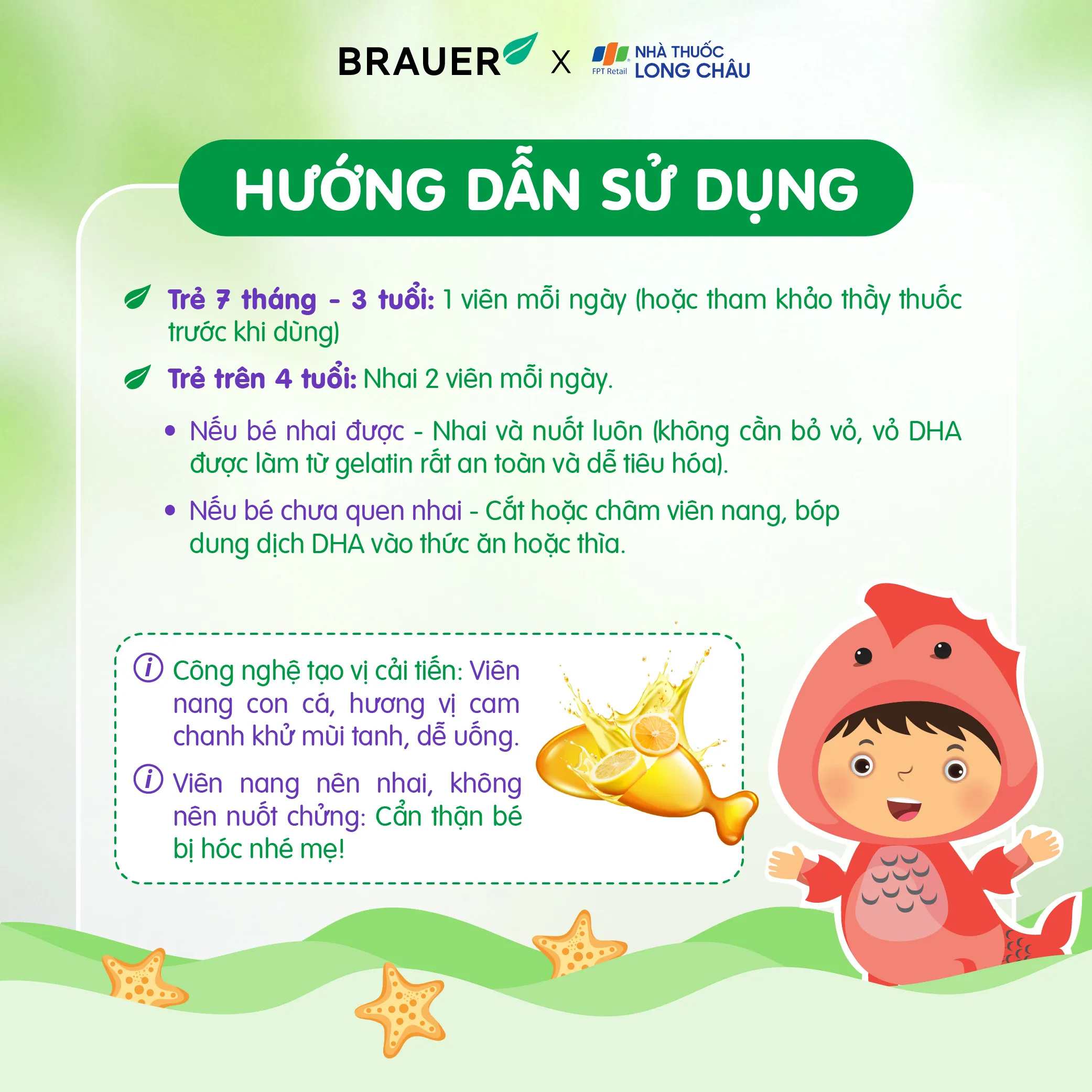 VIÊN UỐNG HỖ TRỢ PHÁT TRIỂN NÃO BỘ BRAUER BABY & KIDS ULTRA PURE DHA 60V 5