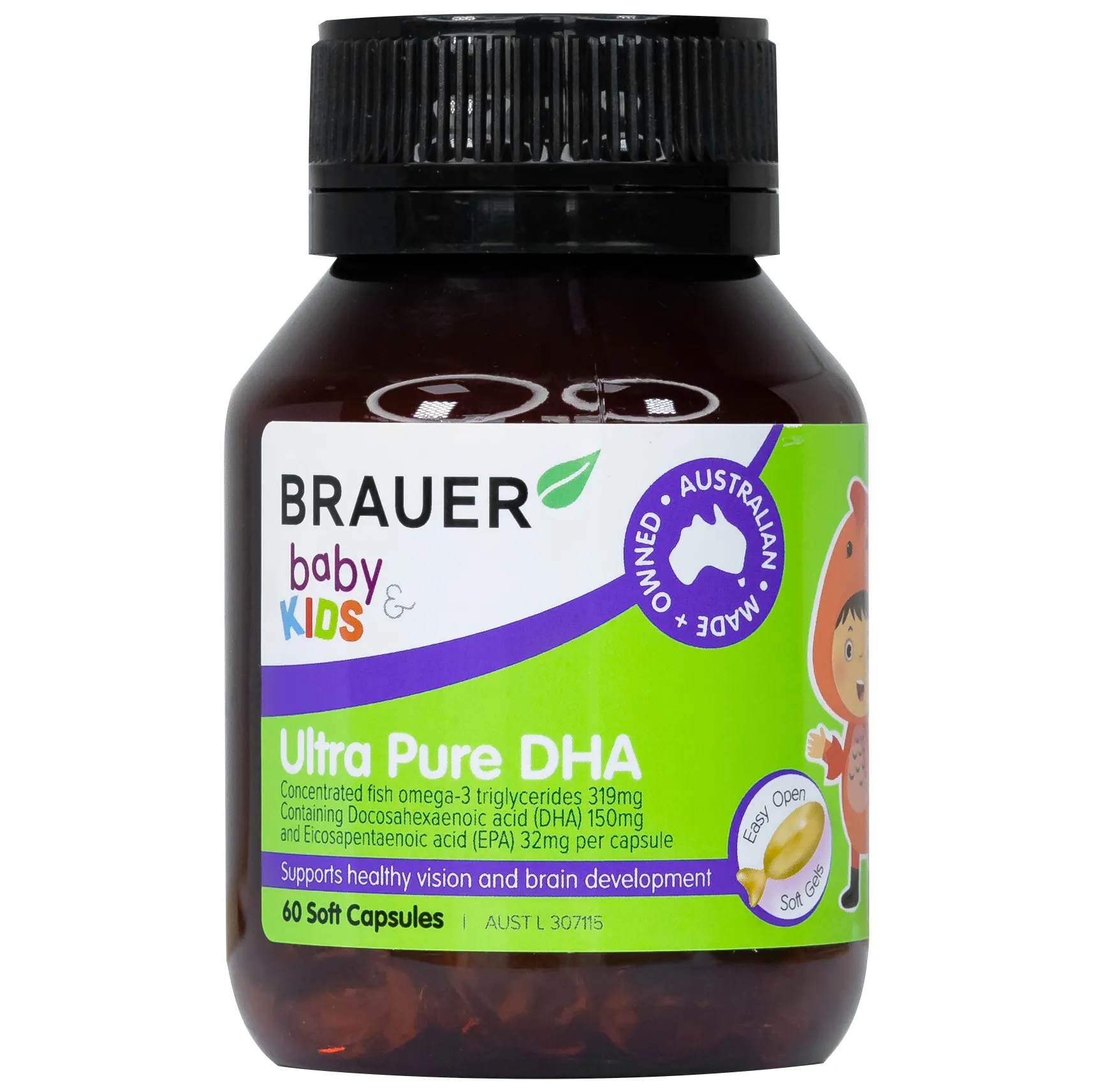 VIÊN UỐNG HỖ TRỢ PHÁT TRIỂN NÃO BỘ BRAUER BABY & KIDS ULTRA PURE DHA 60V 9