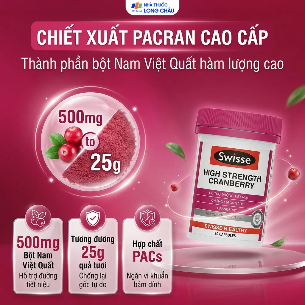 VIÊN UỐNG HỖ TRỢ SỨC KHỎE ĐƯỜNG TIẾT NIỆU SWISSE ULTIBOOST HIGH STRENGTH CRANBERRY 30V 3