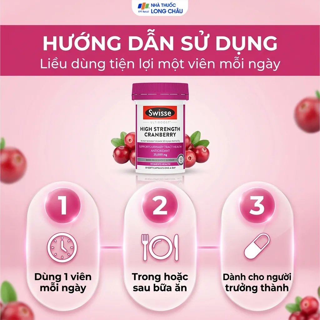 VIÊN UỐNG HỖ TRỢ SỨC KHỎE ĐƯỜNG TIẾT NIỆU SWISSE ULTIBOOST HIGH STRENGTH CRANBERRY 30V 5
