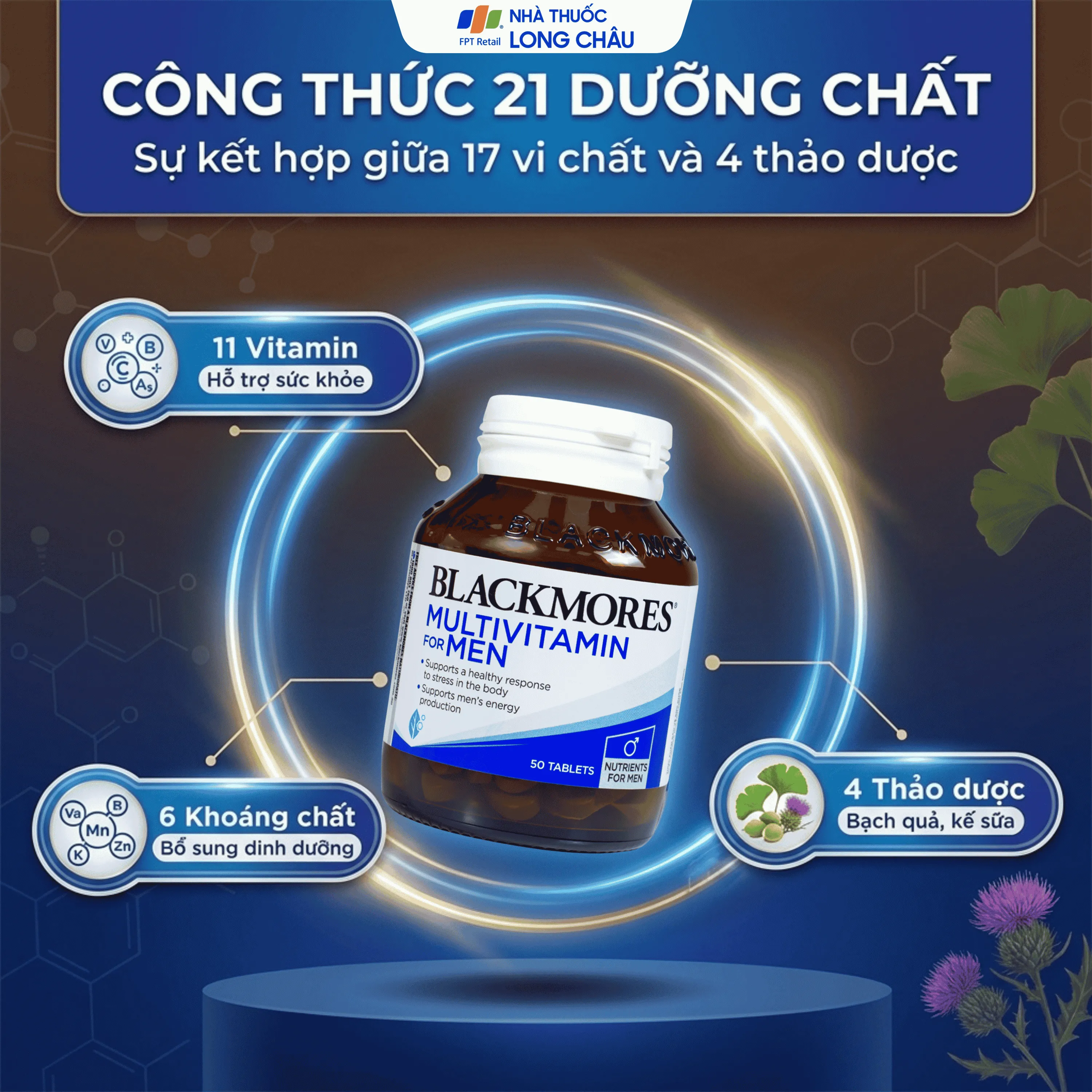 VIÊN UỐNG HỖ TRỢ SỨC KHỎE NAM GIỚI BLACKMORES MULTIVITAMIN FOR MEN 50V 3