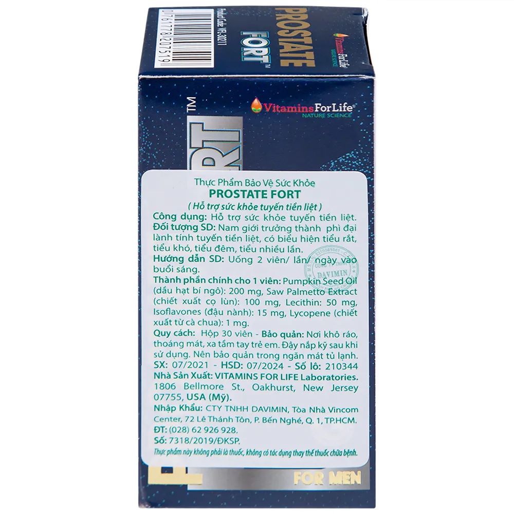 VIÊN UỐNG HỖ TRỢ SỨC KHỎE TUYẾN TIỀN LIỆT NAM GIỚI PROSTATE FORT 200MG VITAMINS FOR LIFE 30V 12