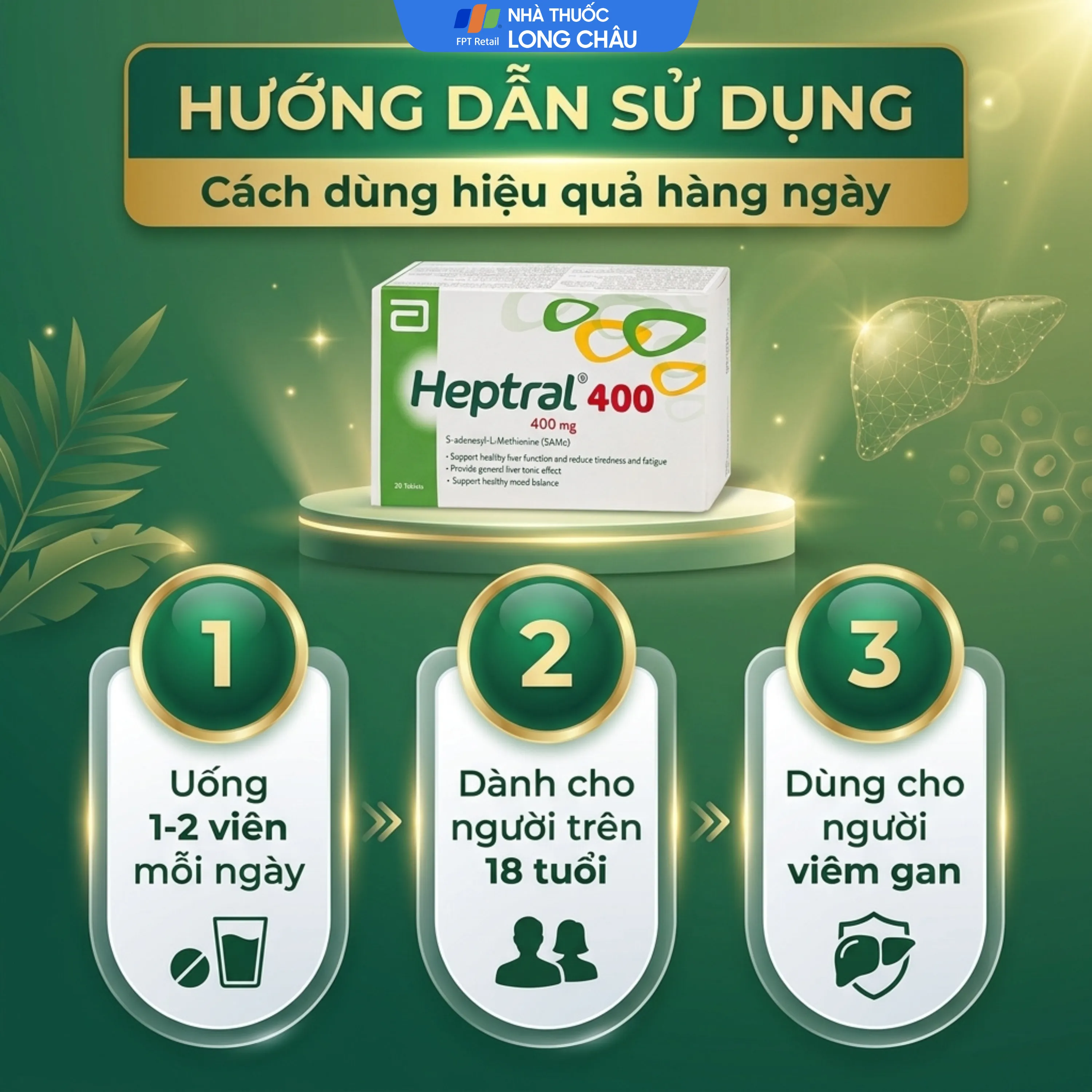 VIÊN UỐNG HỖ TRỢ TĂNG CƯỜNG CHỨC NĂNG GAN HEPTRAL 400MG ABBOTT 3X10 3