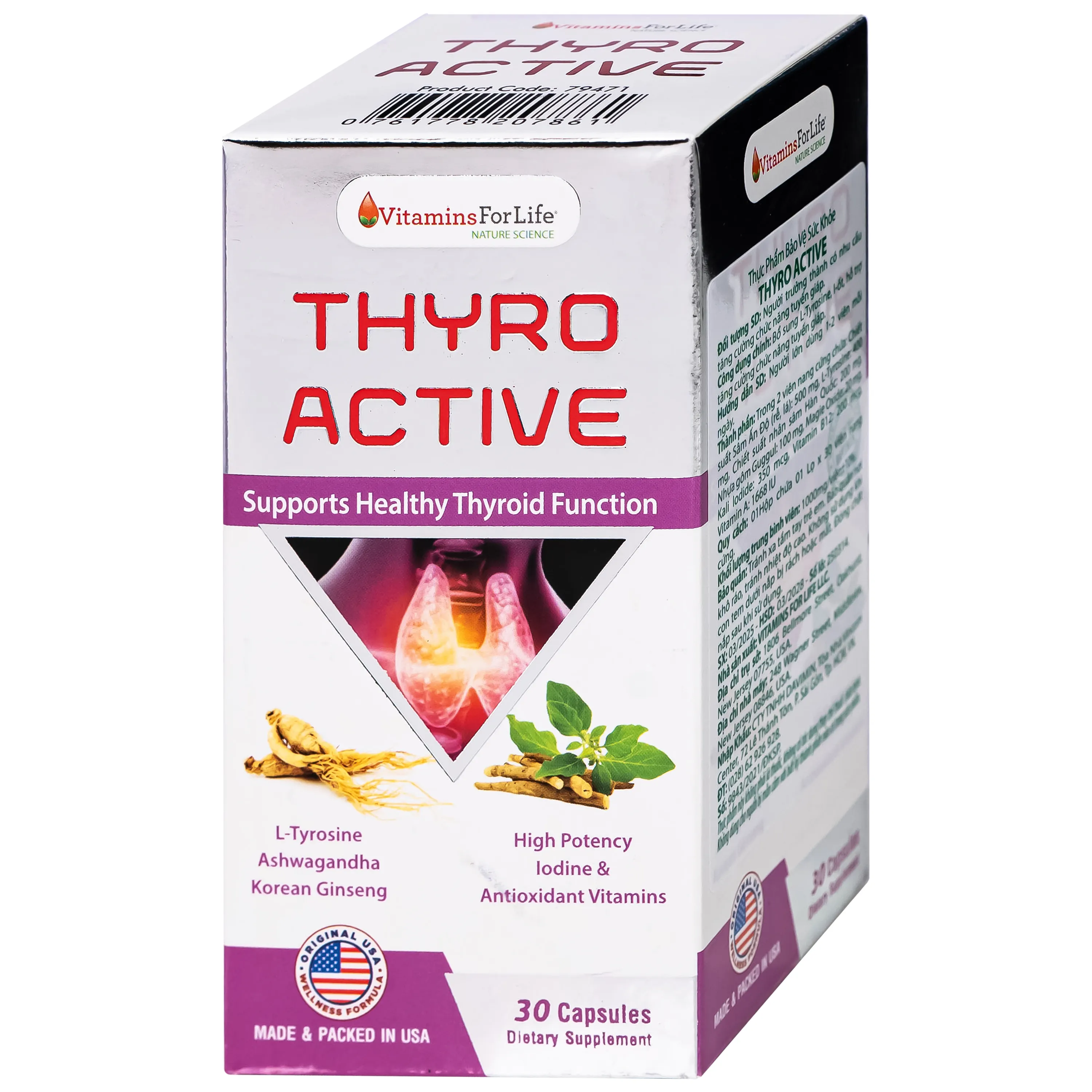 VIÊN UỐNG HỖ TRỢ TĂNG CƯỜNG CHỨC NĂNG TUYẾN GIÁP THYRO ACTIVE VITAMINS FOR LIFE 30V 5