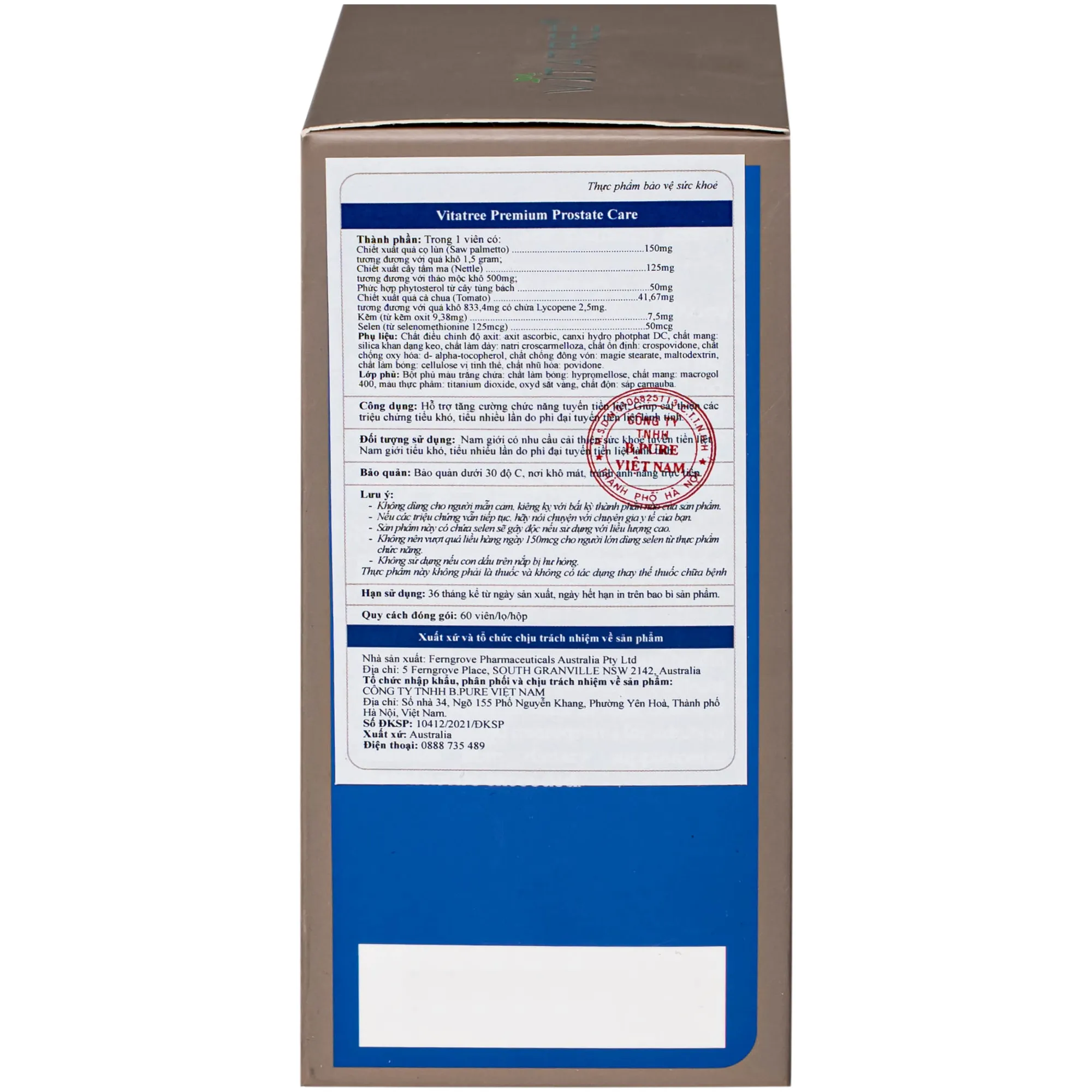 VIÊN UỐNG HỖ TRỢ TĂNG CƯỜNG CHỨC NĂNG TUYẾN TIỀN LIỆT VITATREE PREMIUM PROSTATE CARE 60V 8