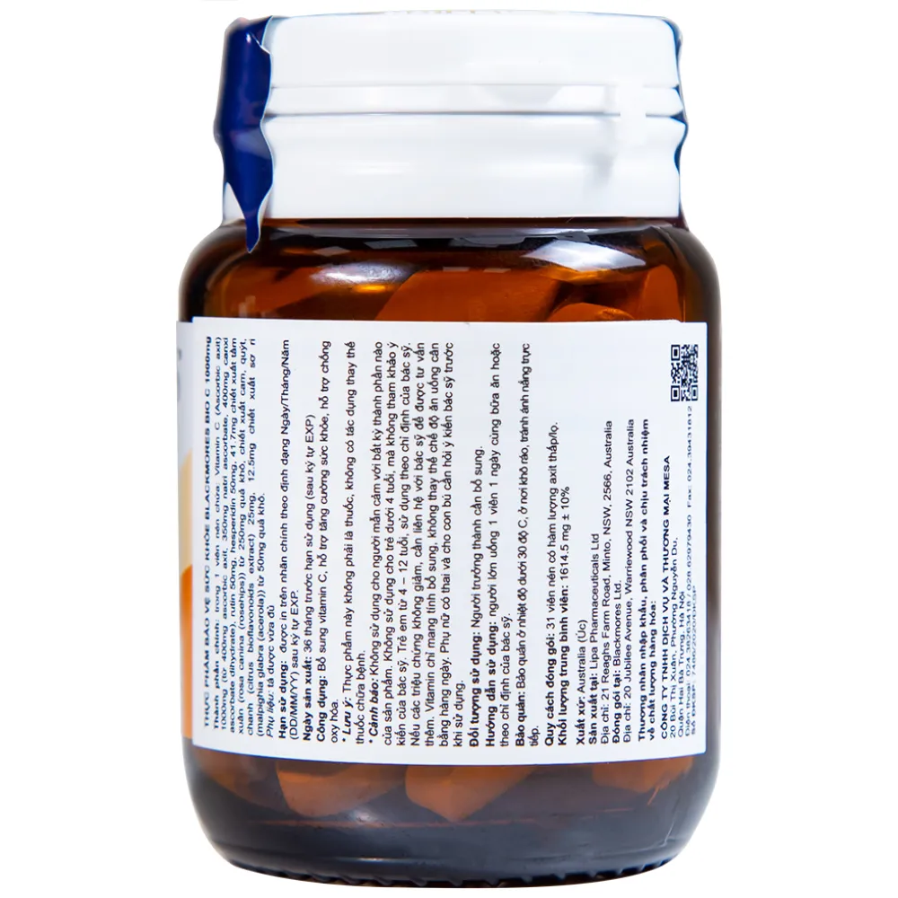 VIÊN UỐNG HỖ TRỢ TĂNG CƯỜNG SỨC KHỎE BLACKMORES BIO C 1000MG 31V 8
