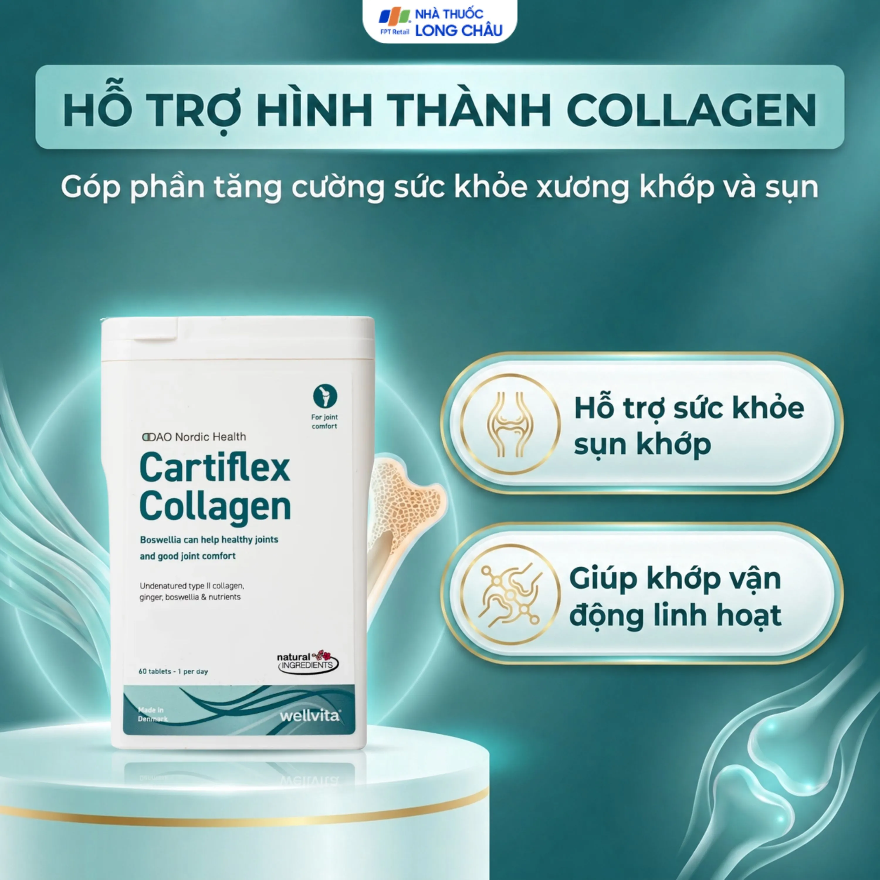 VIÊN UỐNG HỖ TRỢ TĂNG CƯỜNG SỨC KHOẺ XƯƠNG KHỚP CARTIFLEX COLLAGEN DAO NORDIC HEALTH 60V 4