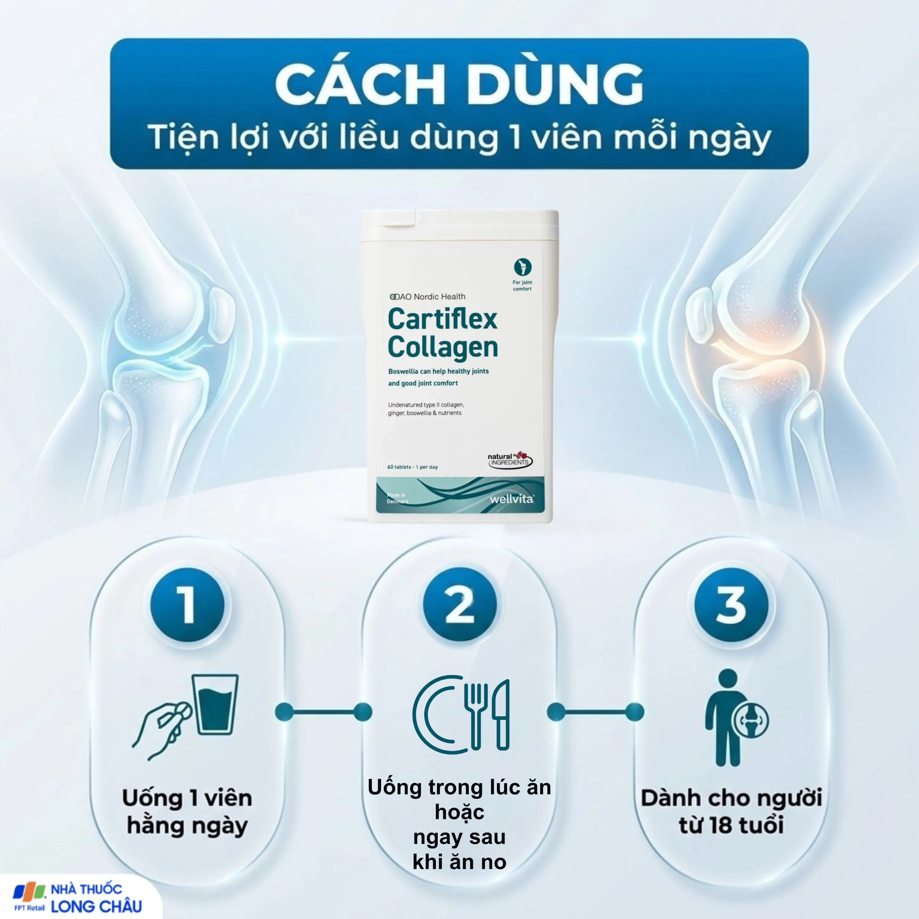 VIÊN UỐNG HỖ TRỢ TĂNG CƯỜNG SỨC KHOẺ XƯƠNG KHỚP CARTIFLEX COLLAGEN DAO NORDIC HEALTH 60V 5