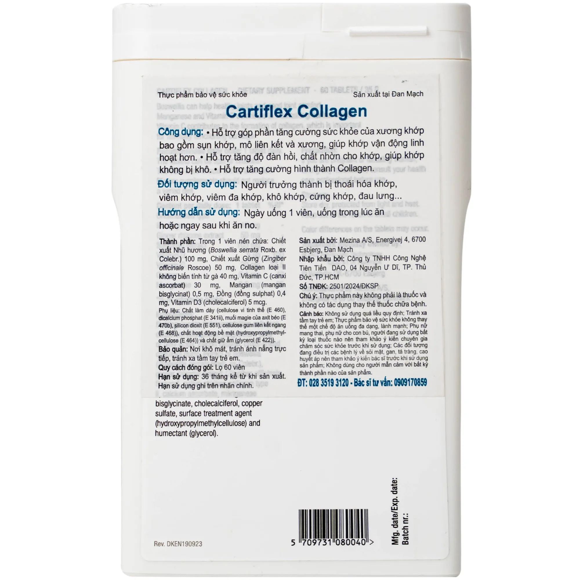 VIÊN UỐNG HỖ TRỢ TĂNG CƯỜNG SỨC KHOẺ XƯƠNG KHỚP CARTIFLEX COLLAGEN DAO NORDIC HEALTH 60V 6