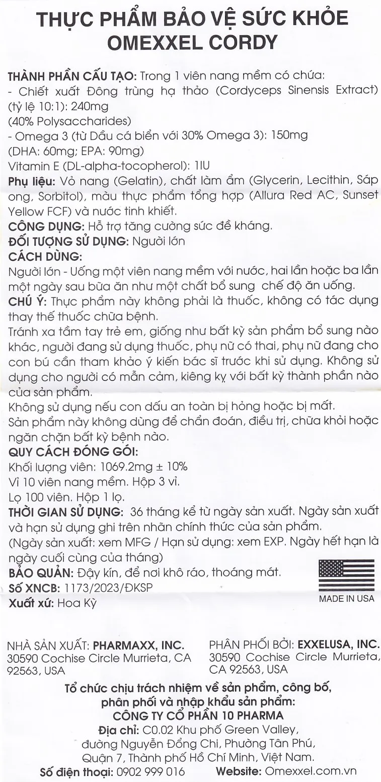 VIÊN UỐNG HỖ TRỢ TĂNG CƯỜNG SỨC ĐỀ KHÁNG OMEXXEL CORDY 3X10 13