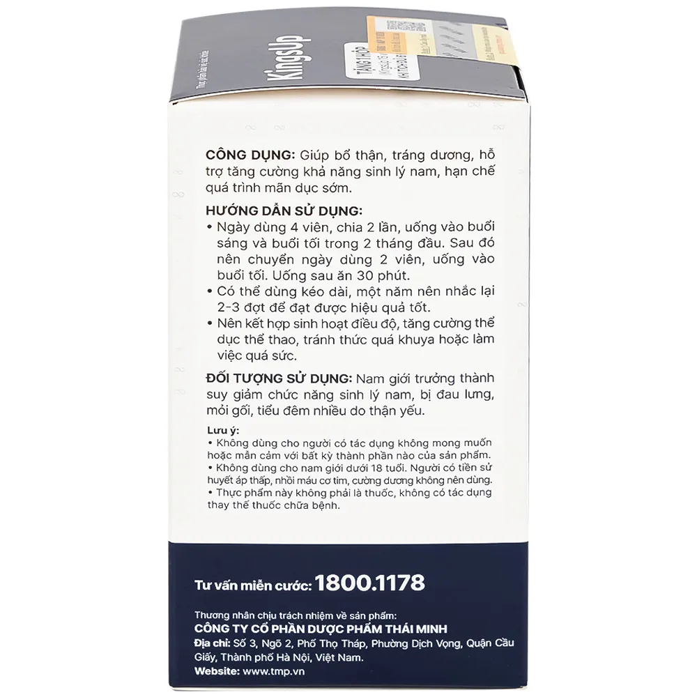 VIÊN UỐNG HỖ TRỢ TĂNG CƯỜNG SINH LÝ KINGSUP THÁI MINH 30V 10