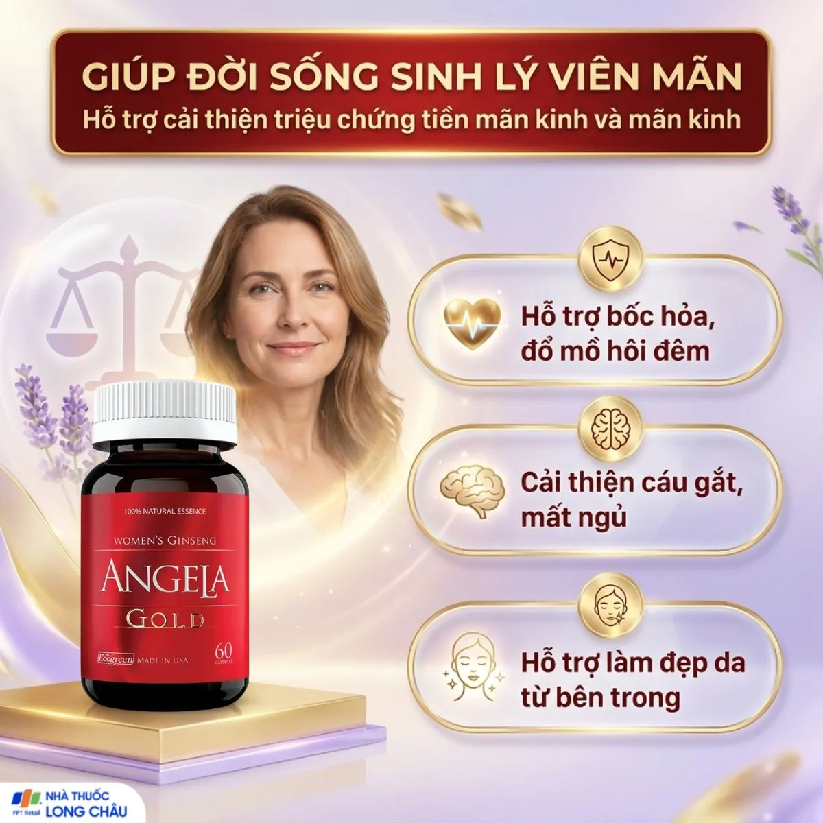 VIÊN UỐNG HỖ TRỢ TĂNG CƯỜNG SINH LÝ NỮ ANGELA GOLD ECOGREEN 60V 3