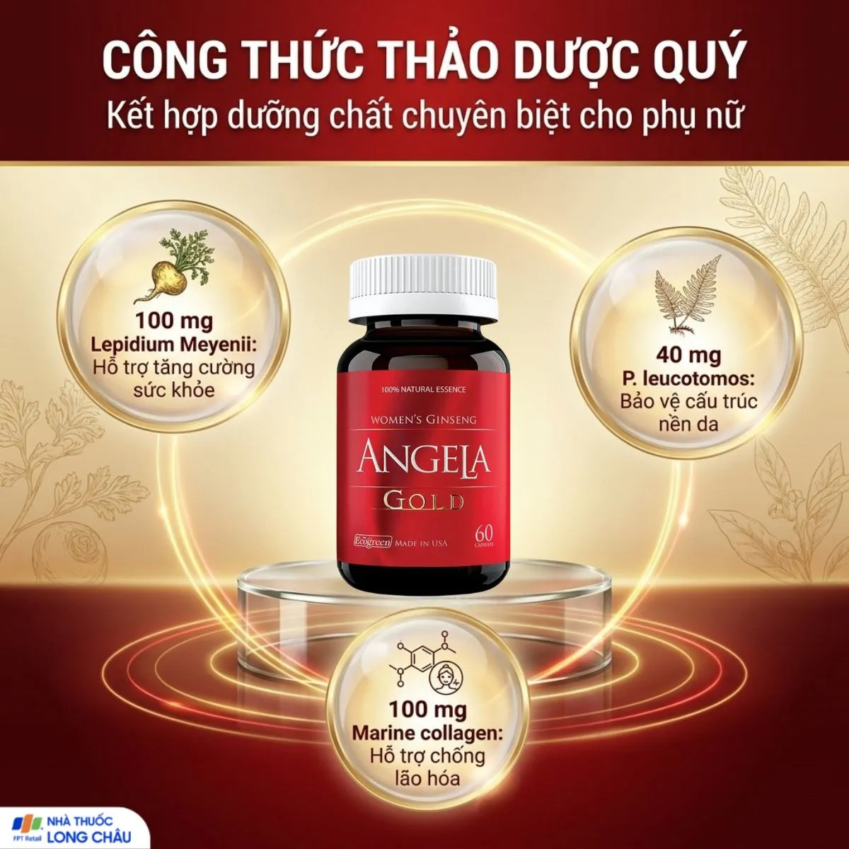 VIÊN UỐNG HỖ TRỢ TĂNG CƯỜNG SINH LÝ NỮ ANGELA GOLD ECOGREEN 60V 4