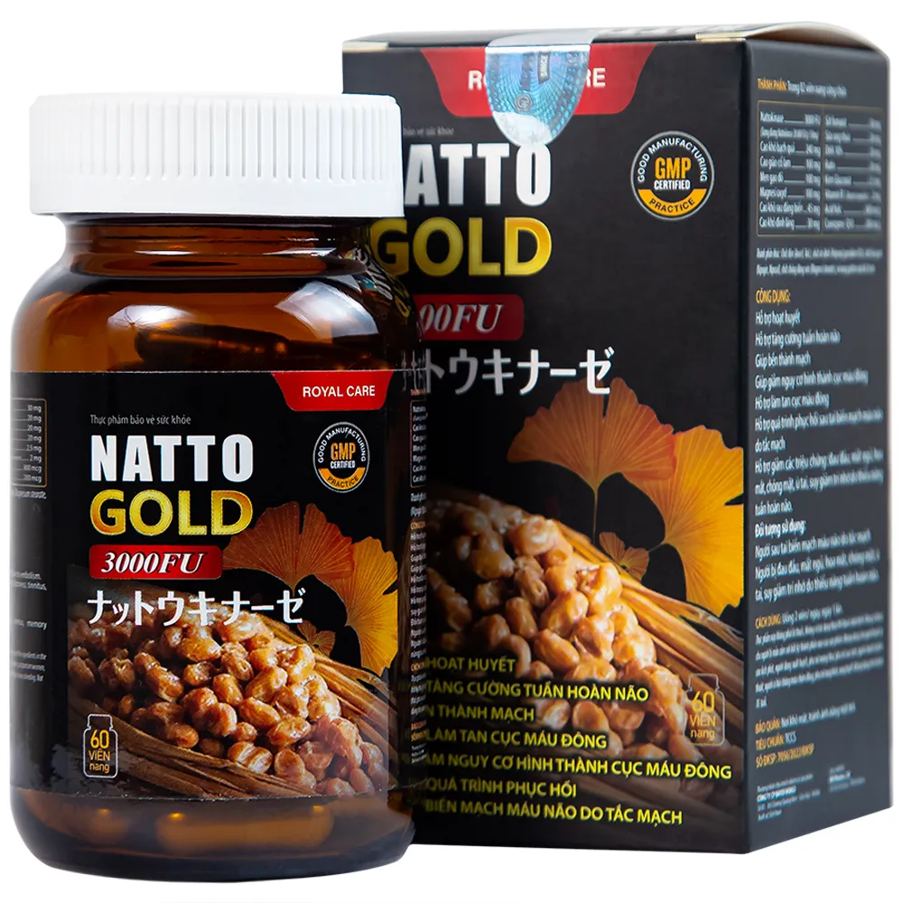 VIÊN UỐNG HỖ TRỢ TĂNG CƯỜNG TUẦN HOÀN NÃO NATTO GOLD 3000FU ROYAL CARE 60V