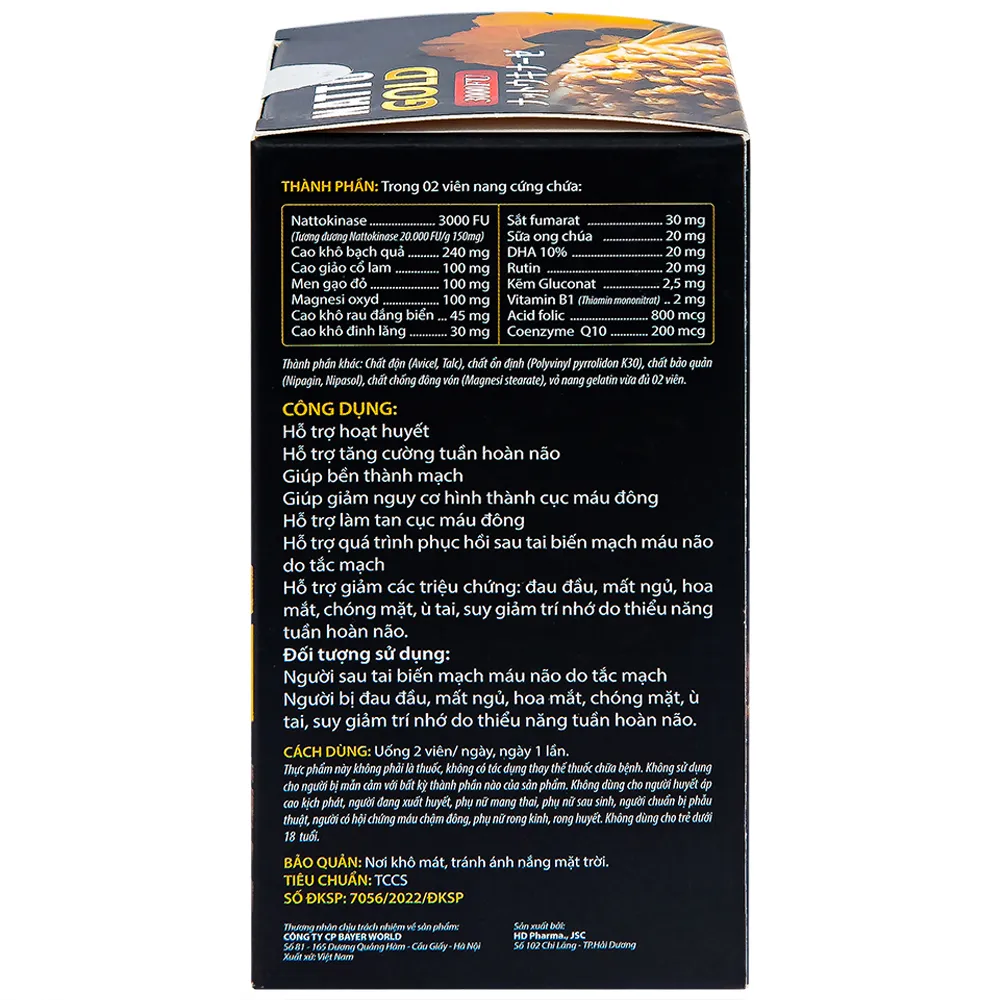 VIÊN UỐNG HỖ TRỢ TĂNG CƯỜNG TUẦN HOÀN NÃO NATTO GOLD 3000FU ROYAL CARE 60V 7